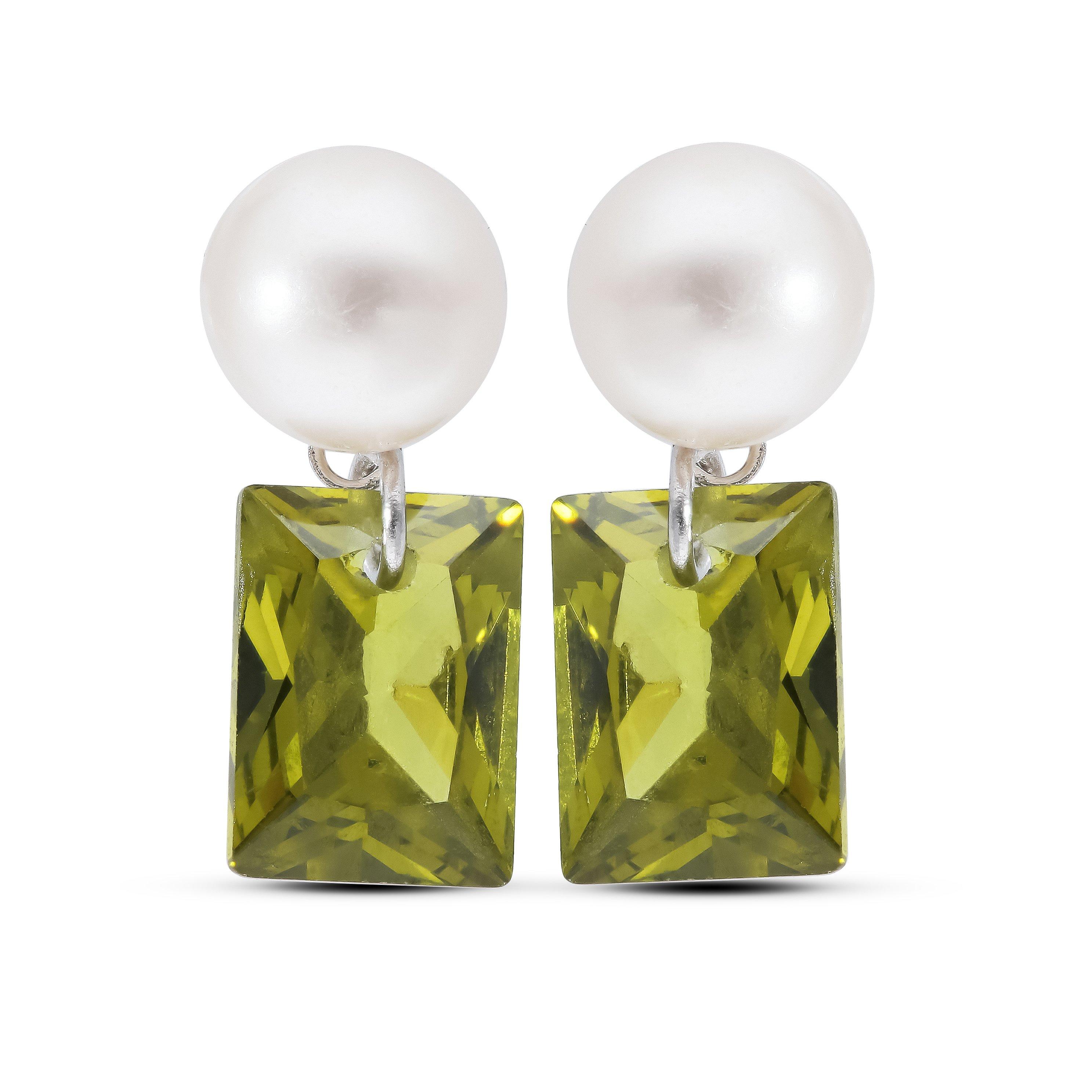 Be You Sterling Silver Pearl & Green CZ Drop Earring