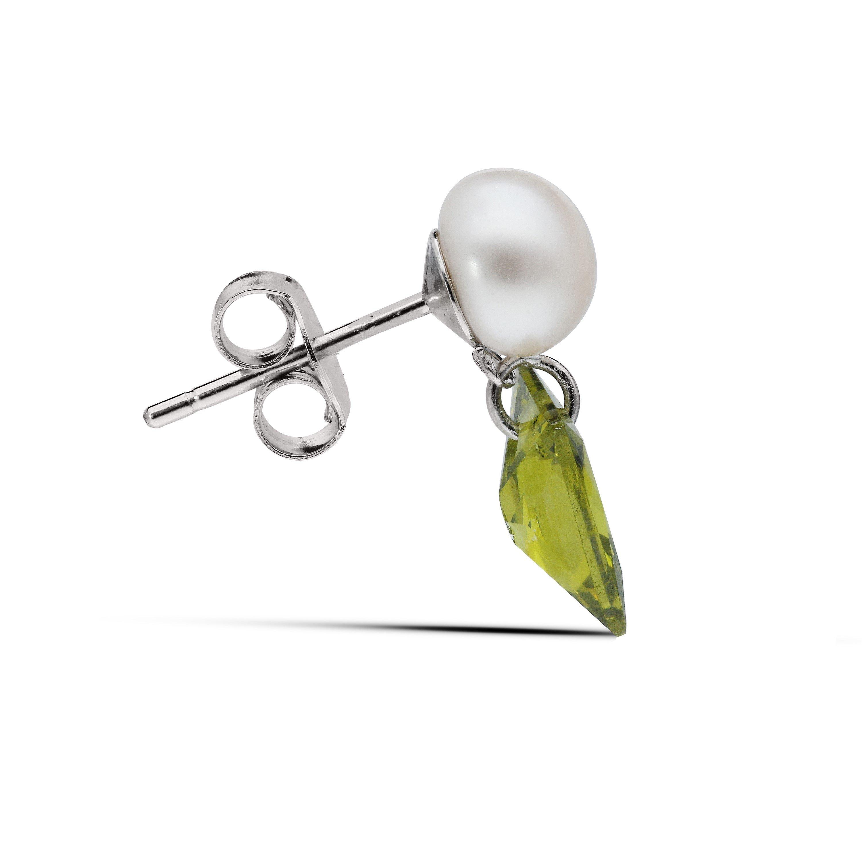 Slver - Be You - Sterling Silver Pearl & Green CZ Drop Earring - 2