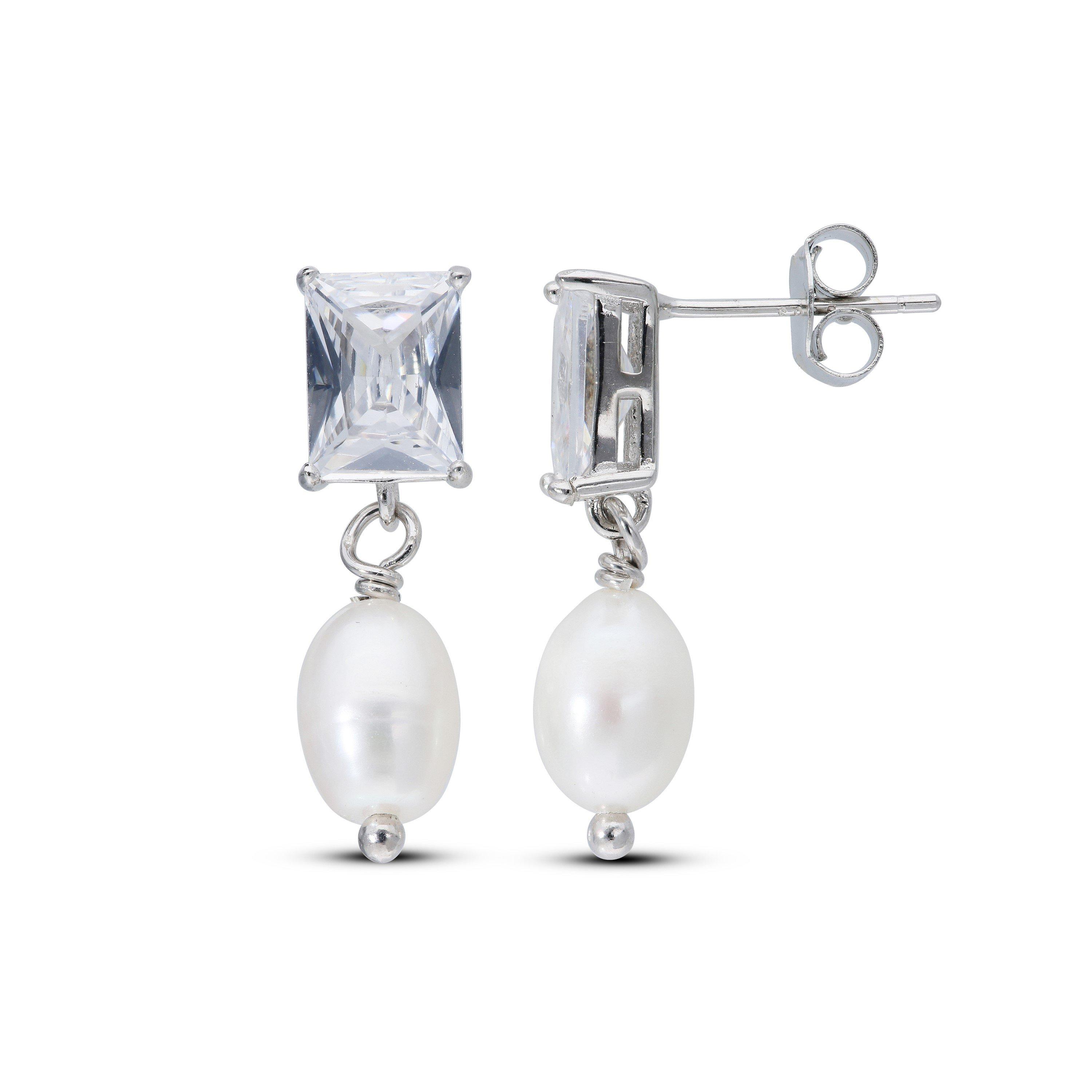 Silver - Be You - Sterling Silver Freshwater Pearl & CZ Drop Earring - 2