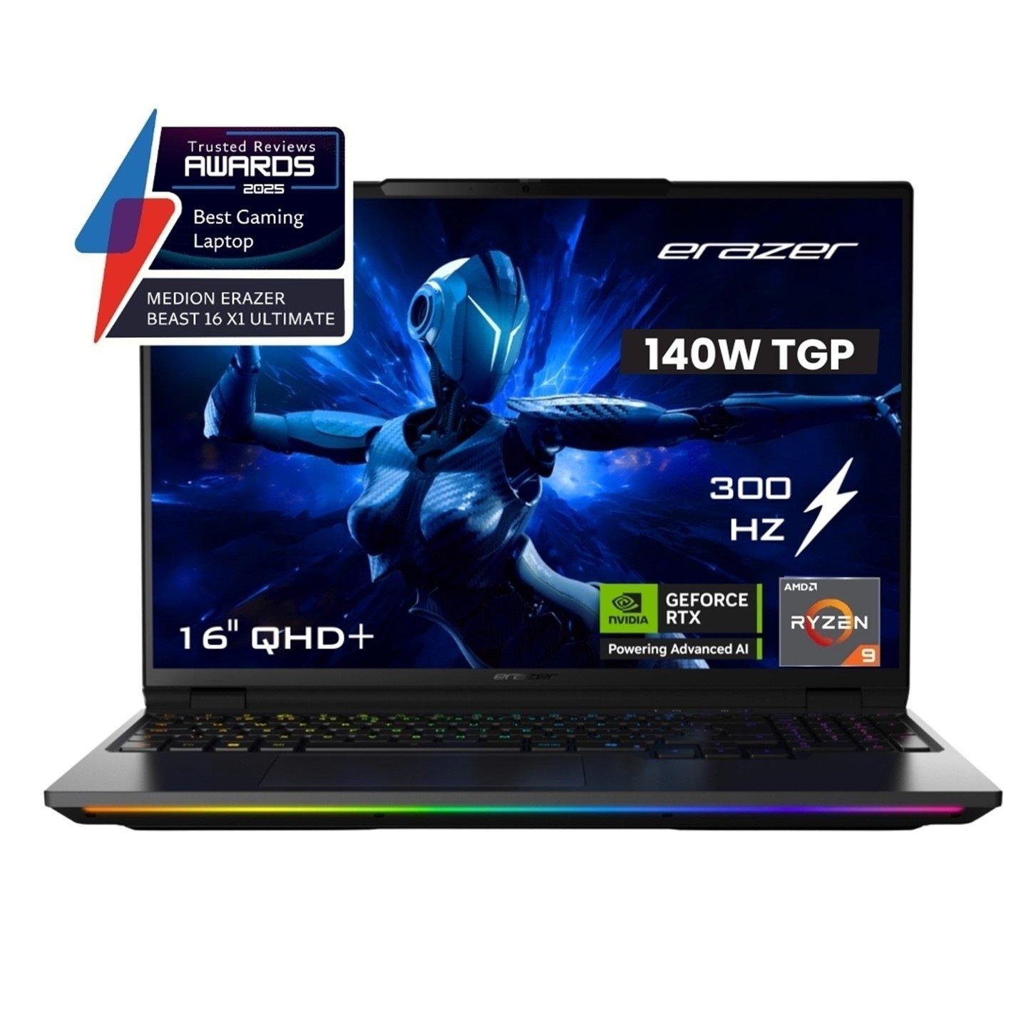 Black - Medion - Medion Erazer Beast 16 X1 Ultimate RTX 5070Ti 16 Inch Laptop - AMD Ryzen 9 8940HX 32GB 1TB SSD - 1
