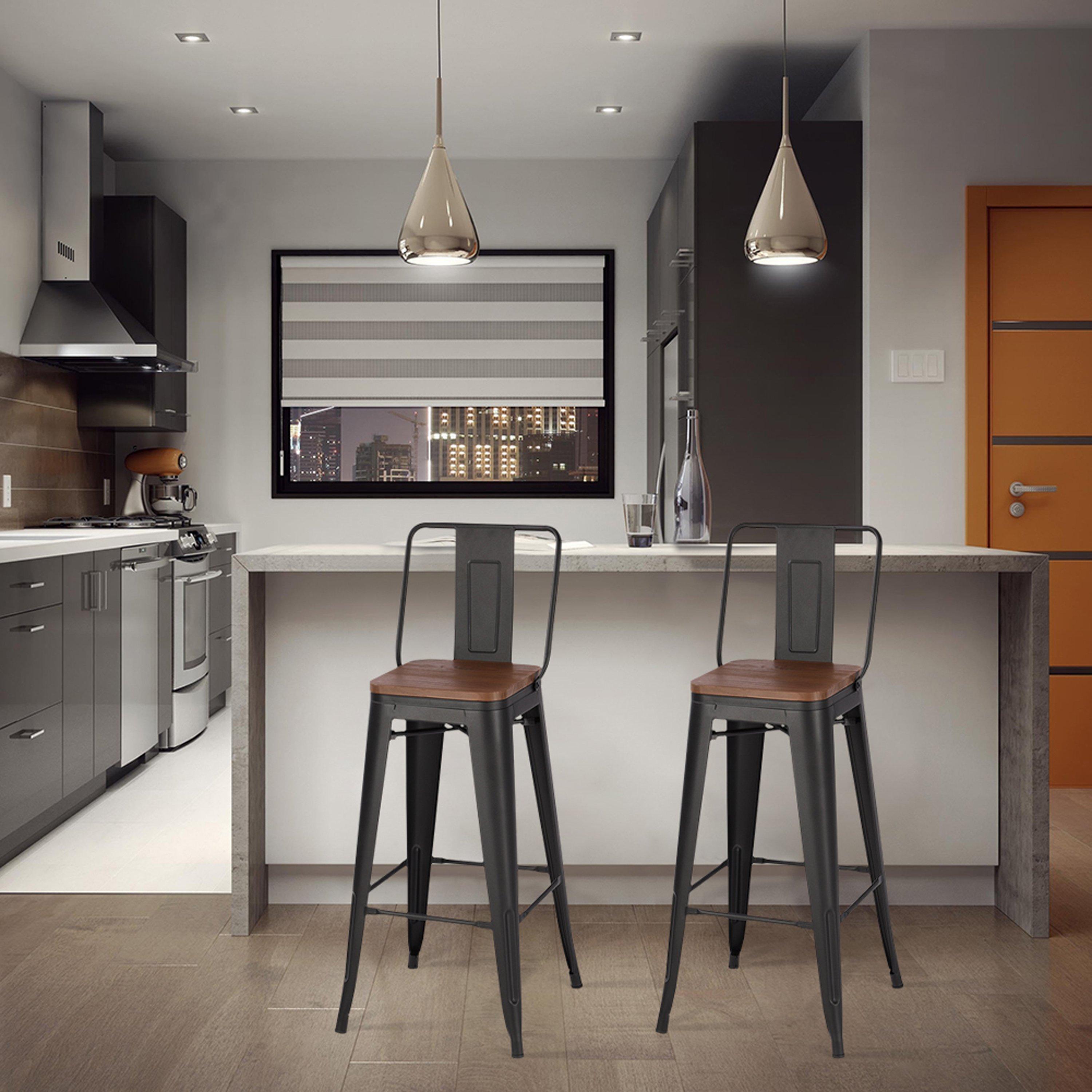 Black - Kabinet UK - Set of 2 Metal Frame Industrial Style Bar Stool - 2