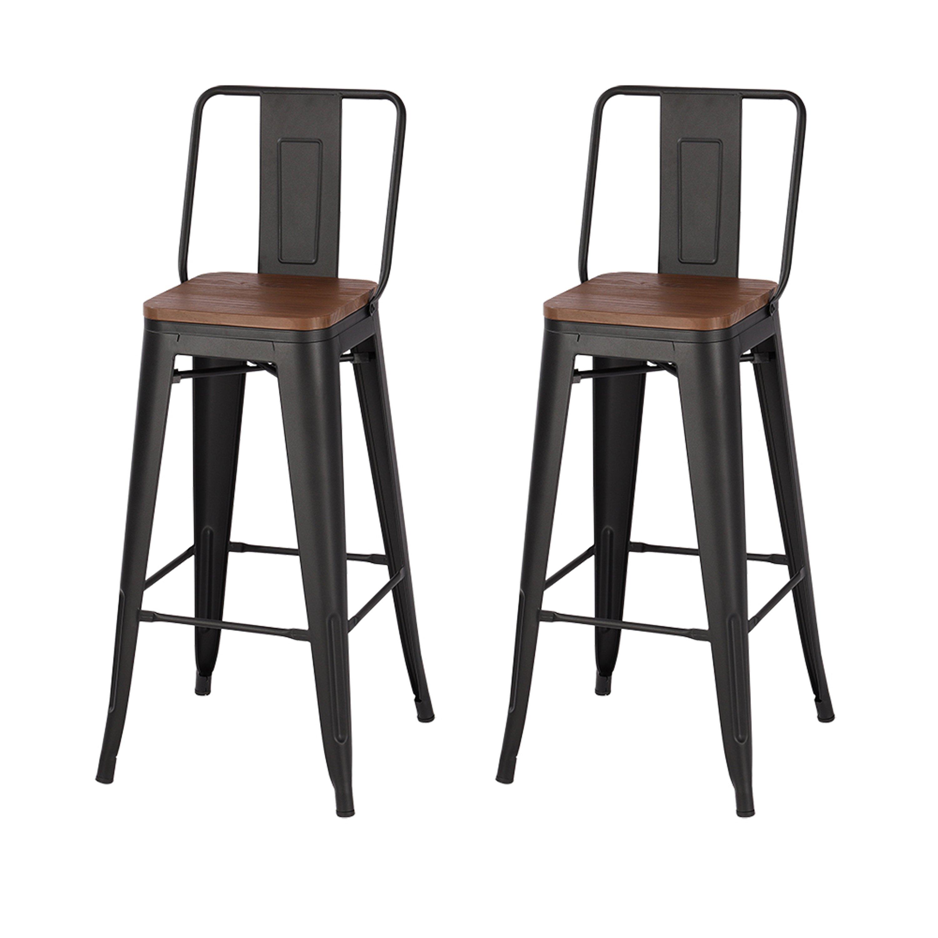 Black - Kabinet UK - Set of 2 Metal Frame Industrial Style Bar Stool - 3