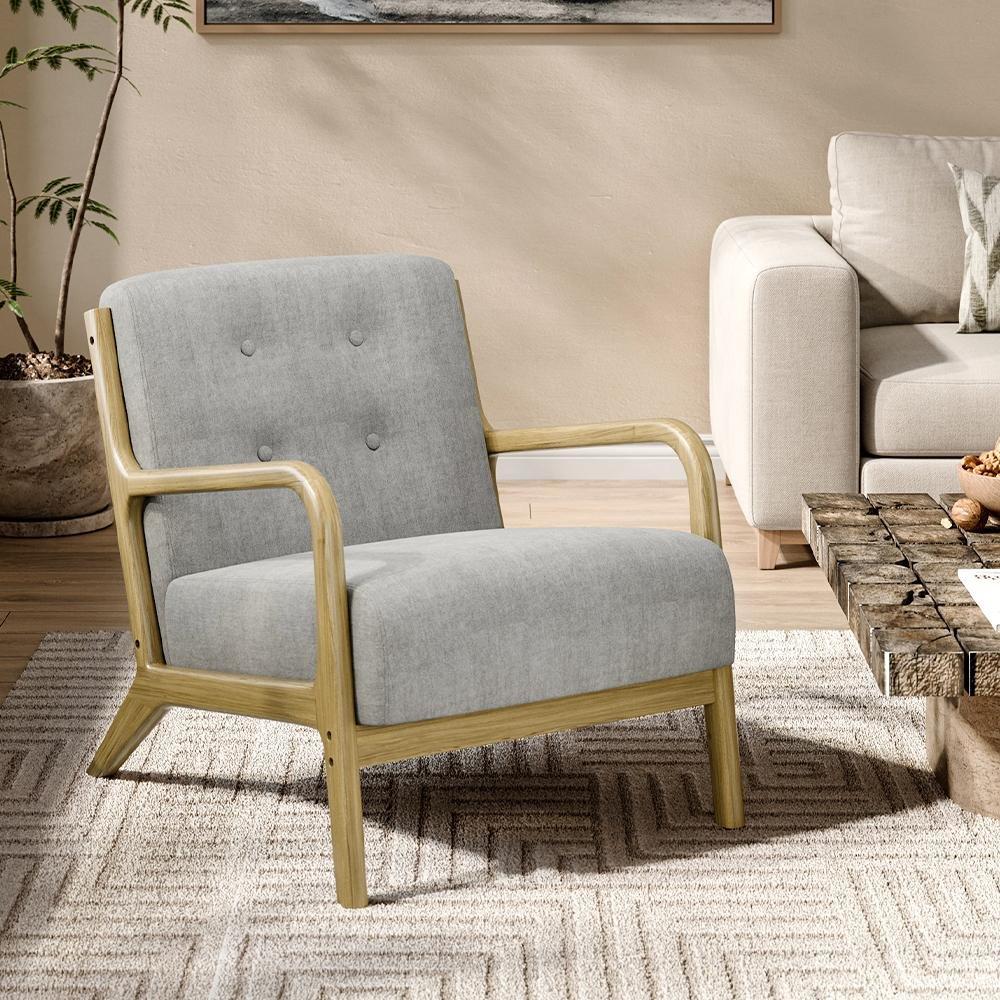 Light Grey - Kabinet UK - Grey Wooden Frame Upholstered Lounge Armchair - 2