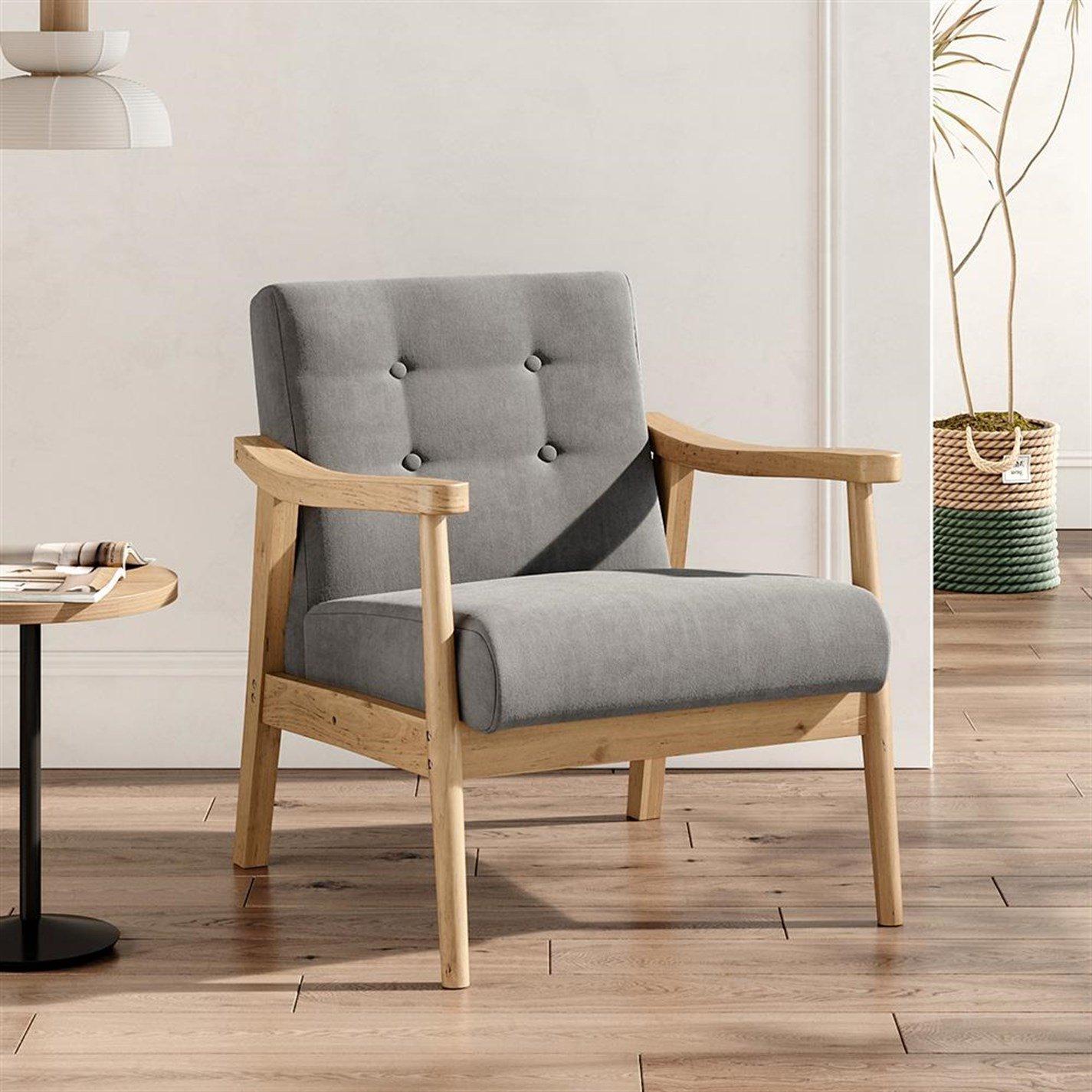 Grey - Kabinet UK - Grey Modern Wood Frame Upholstered Armchair - 1
