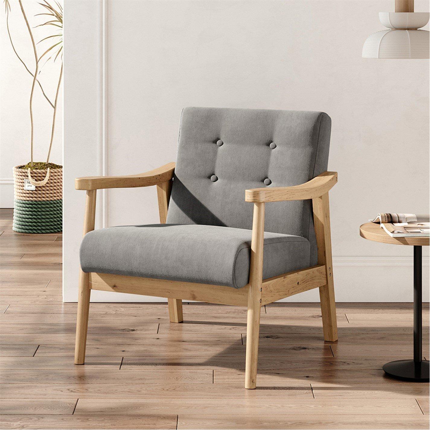 Grey - Kabinet UK - Grey Modern Wood Frame Upholstered Armchair - 2