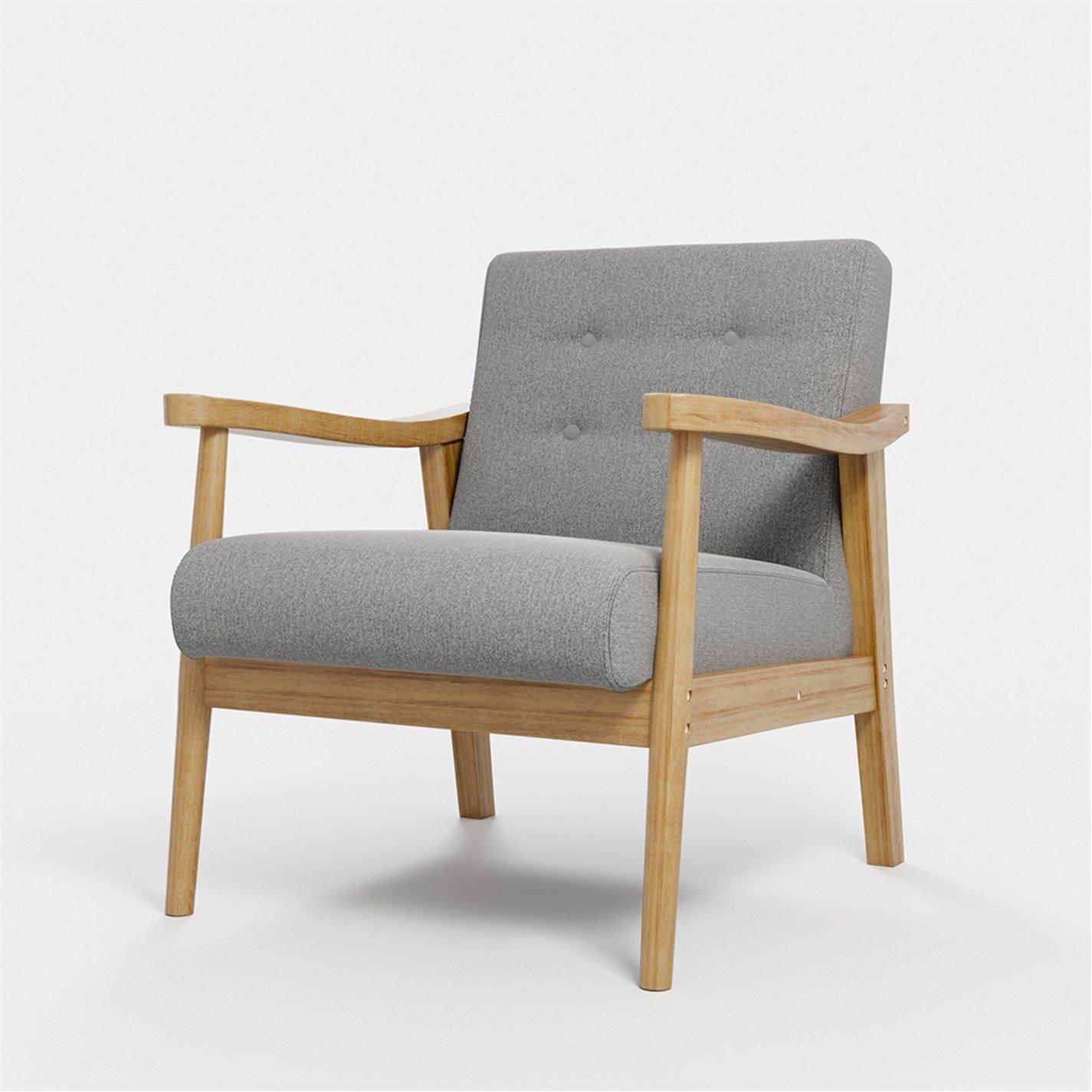 Grey - Kabinet UK - Grey Modern Wood Frame Upholstered Armchair - 4