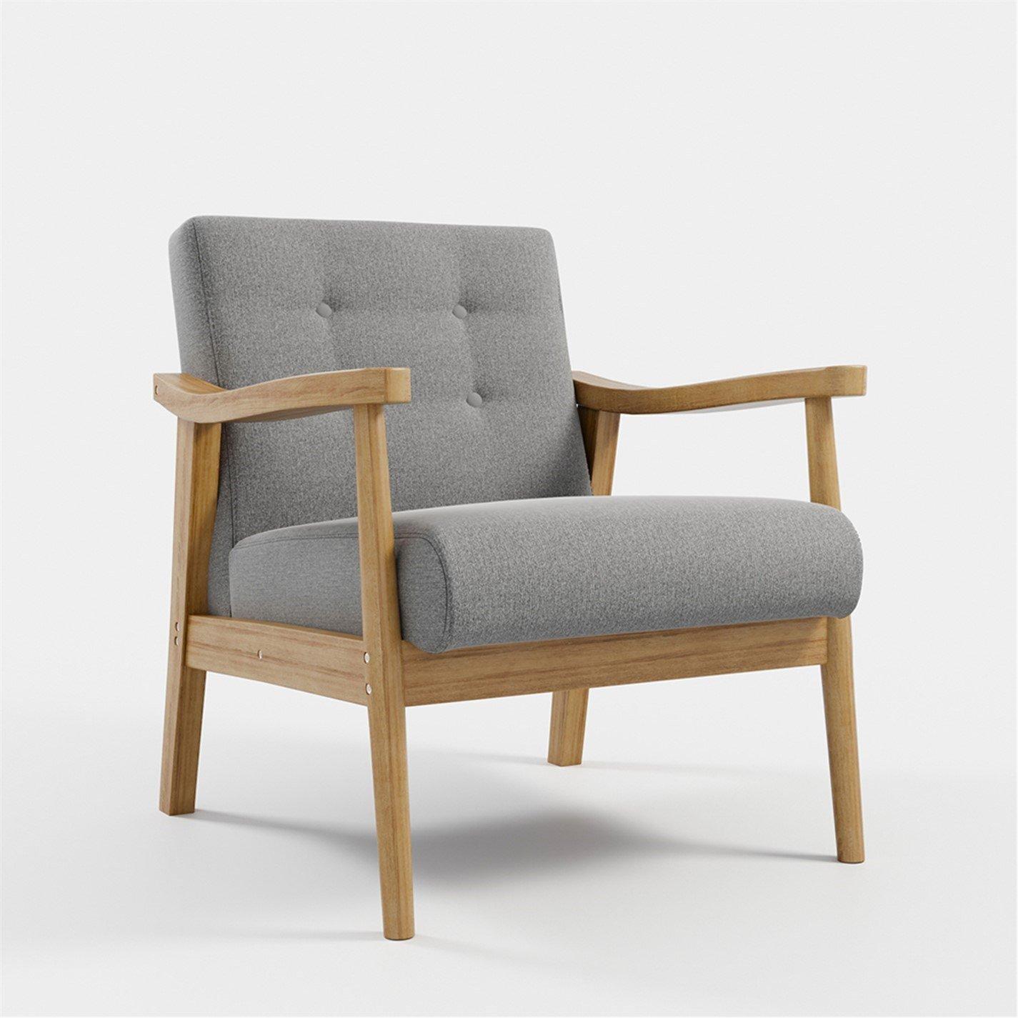 Grey - Kabinet UK - Grey Modern Wood Frame Upholstered Armchair - 5