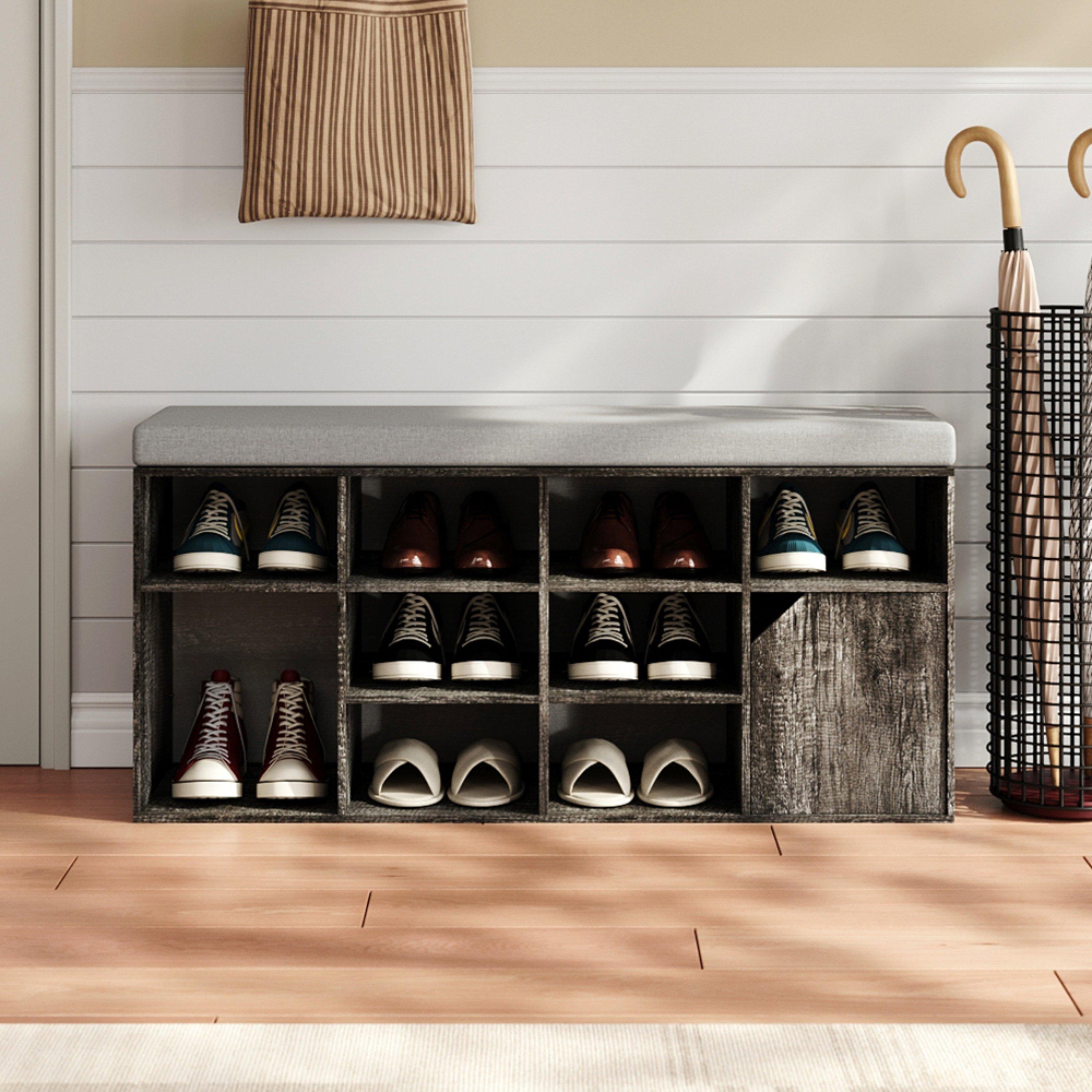 Grey - Kabinet UK - Grey Padded Shoe Storage Bench with Comfort Pad - 1