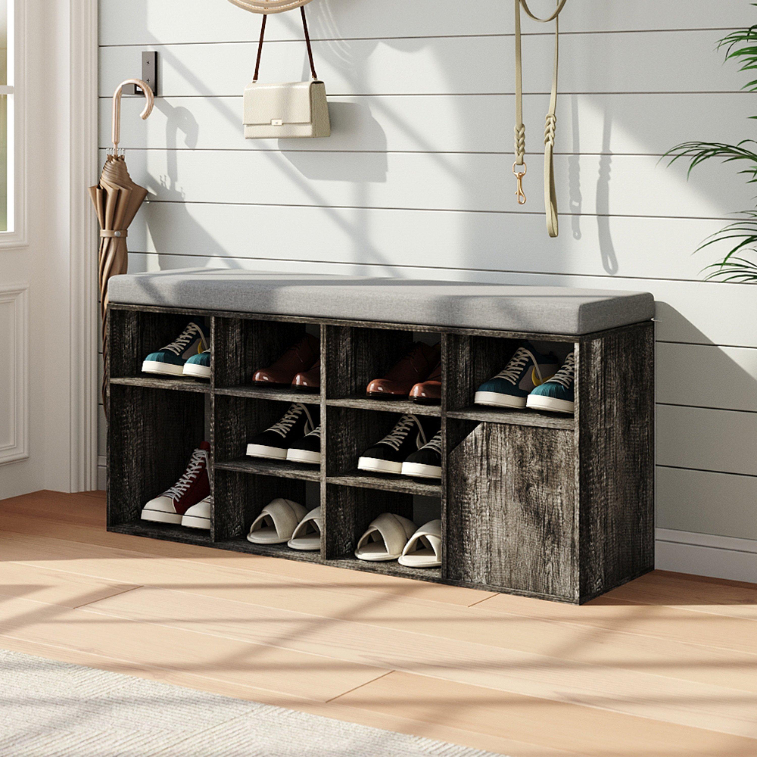 Grey - Kabinet UK - Grey Padded Shoe Storage Bench with Comfort Pad - 2