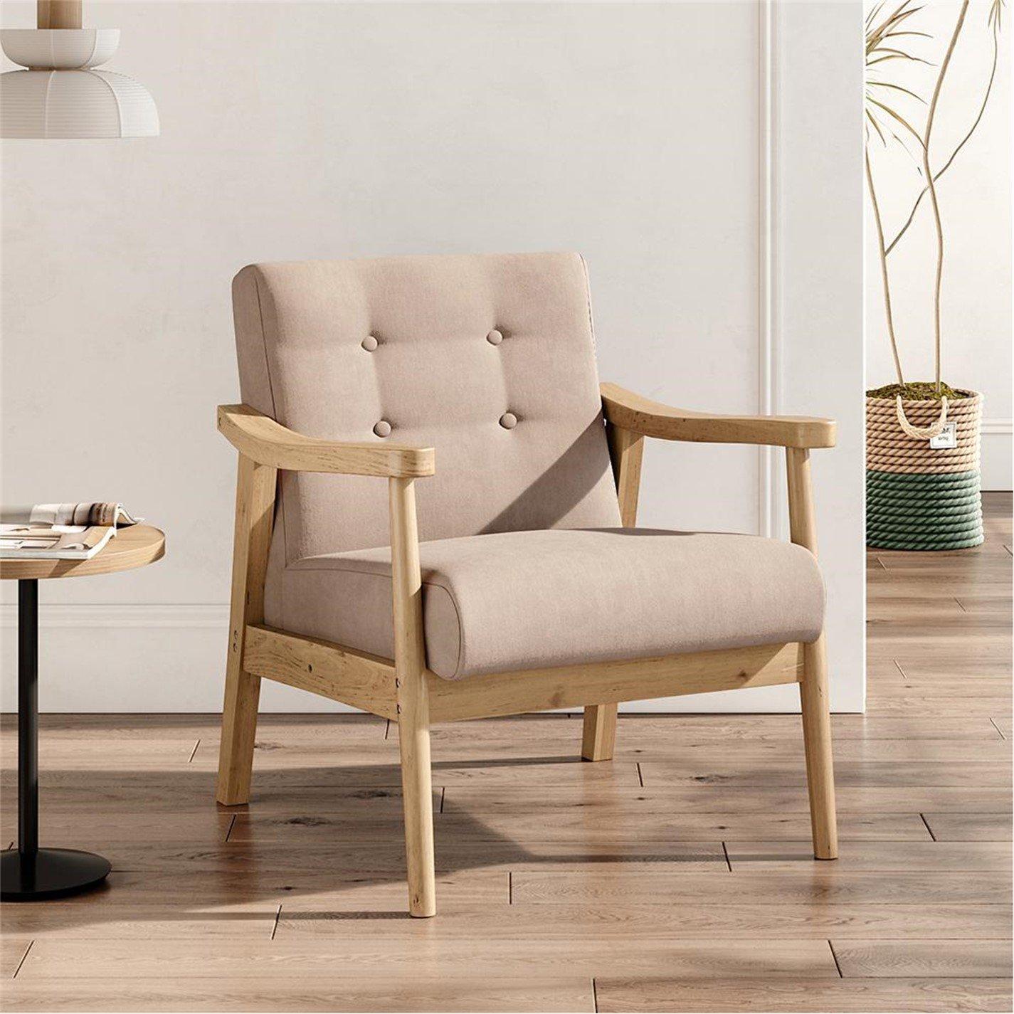 Beige - Kabinet UK - Modern Wood Frame Upholstered Armchair Beige - 1