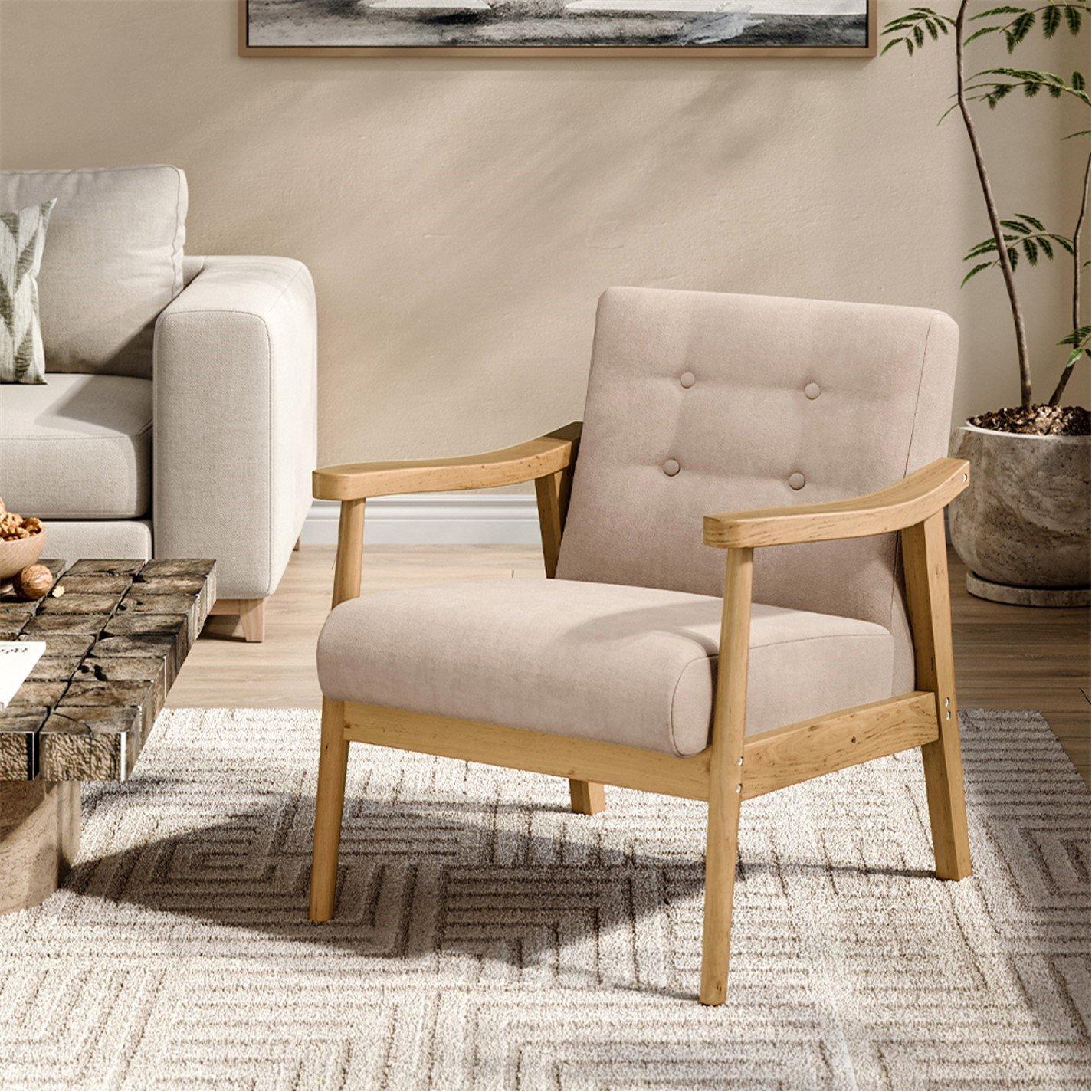 Beige - Kabinet UK - Modern Wood Frame Upholstered Armchair Beige - 2