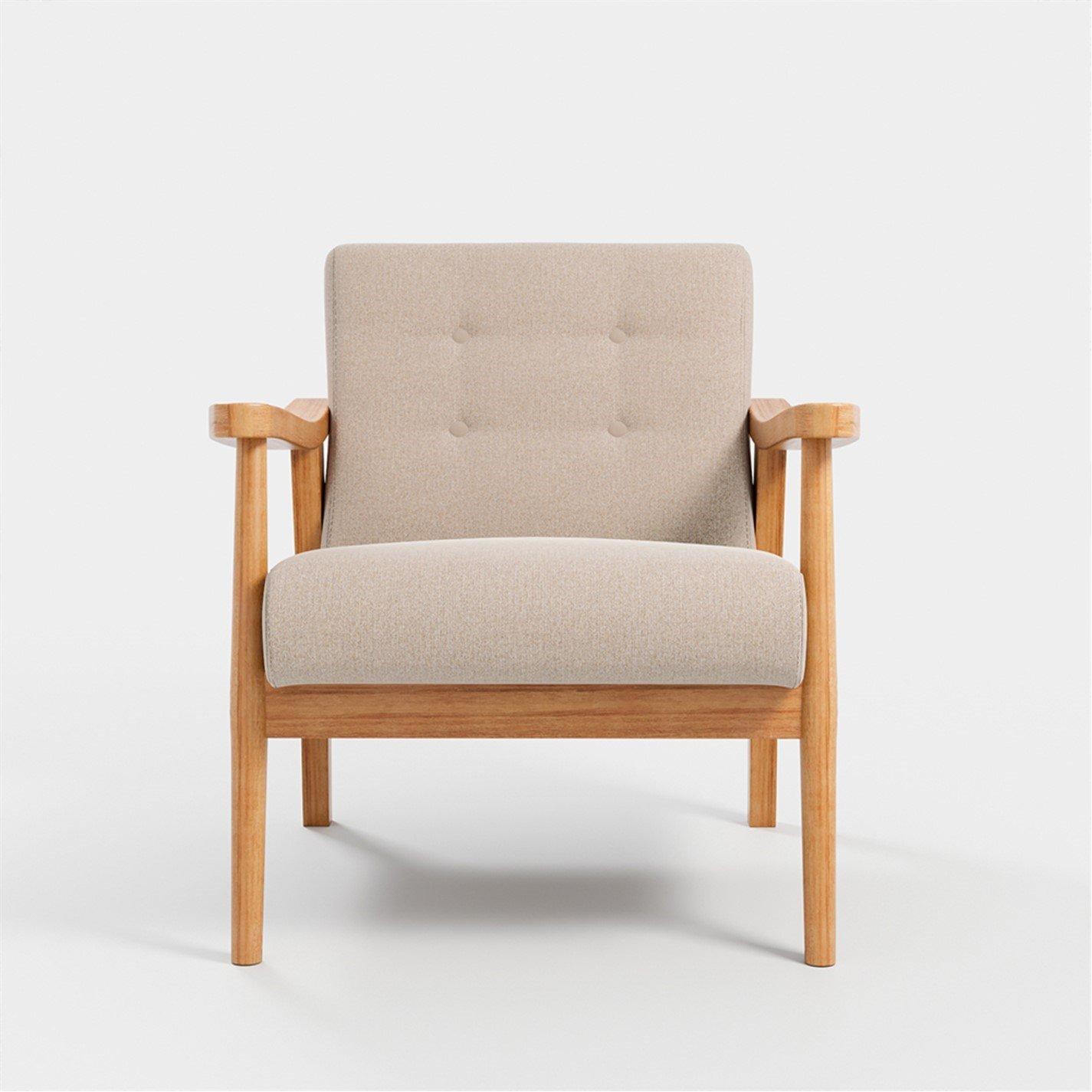 Beige - Kabinet UK - Modern Wood Frame Upholstered Armchair Beige - 3