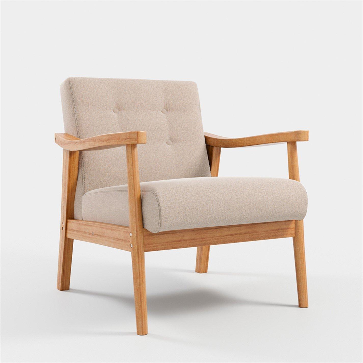 Beige - Kabinet UK - Modern Wood Frame Upholstered Armchair Beige - 4