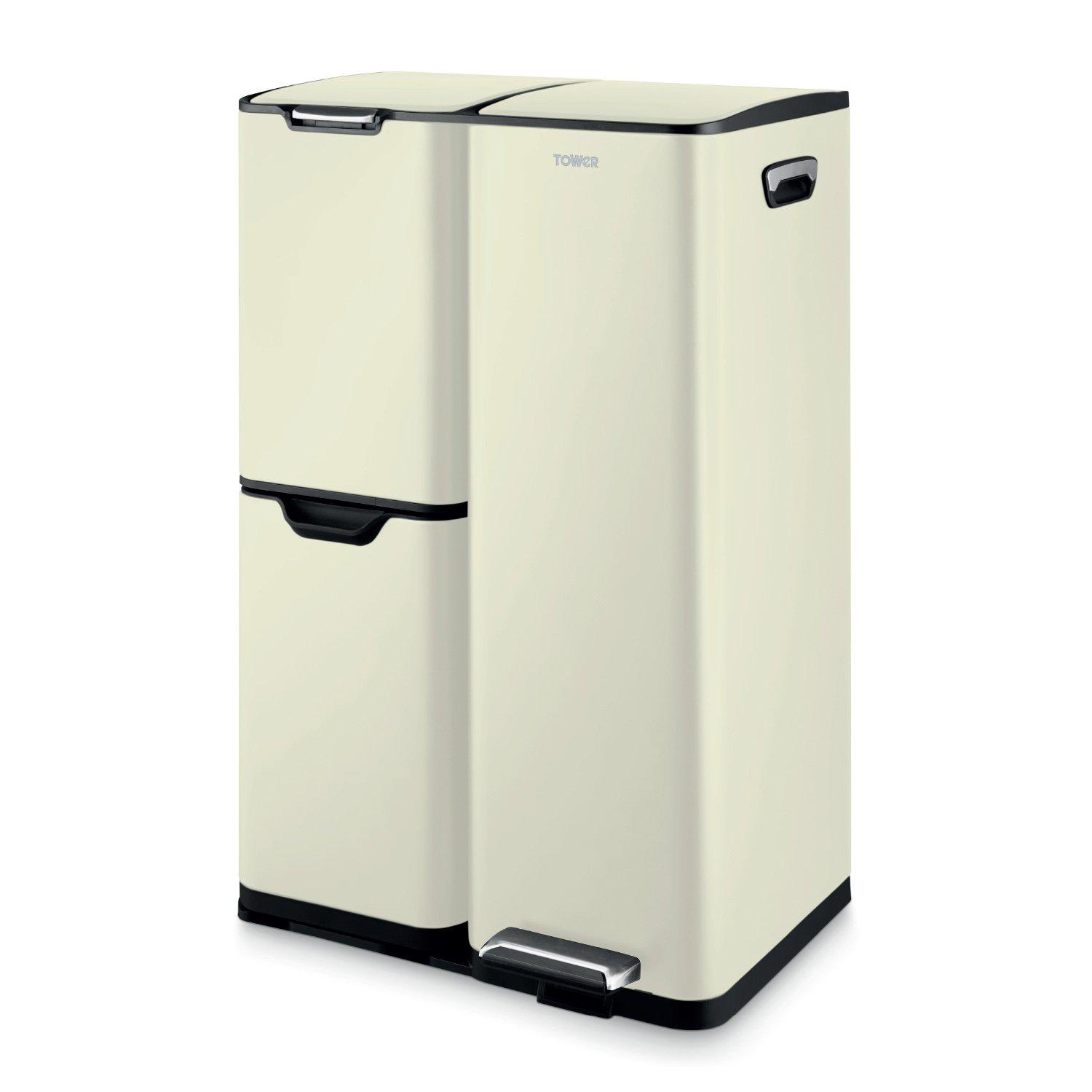 Tower  60L Recycling Pedal Bin - Cream - Medium