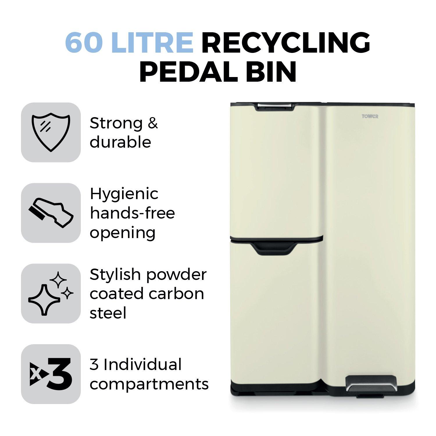 Cream - Tower - 60L Recycling Pedal Bin - 2