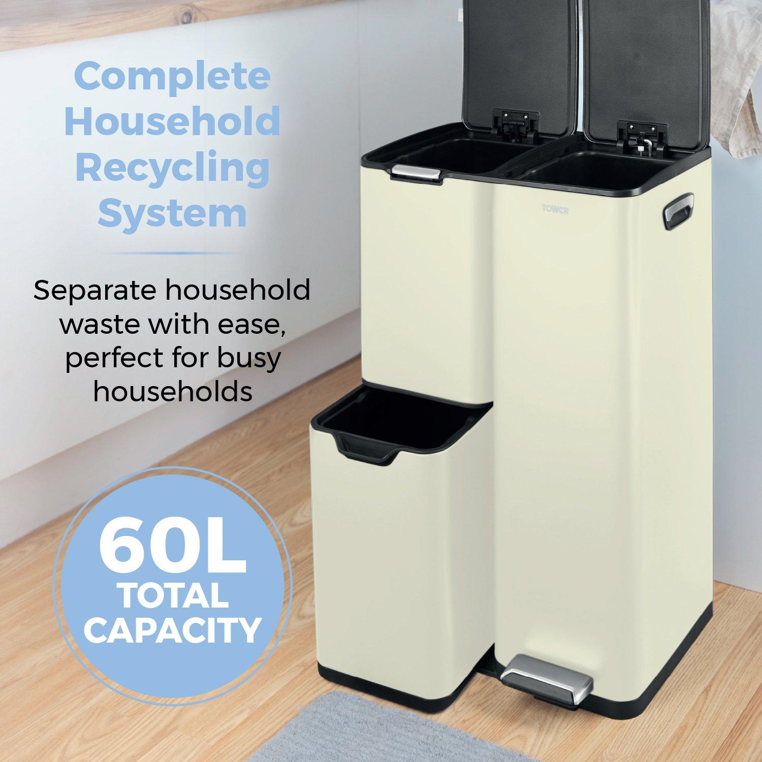 Cream - Tower - 60L Recycling Pedal Bin - 3