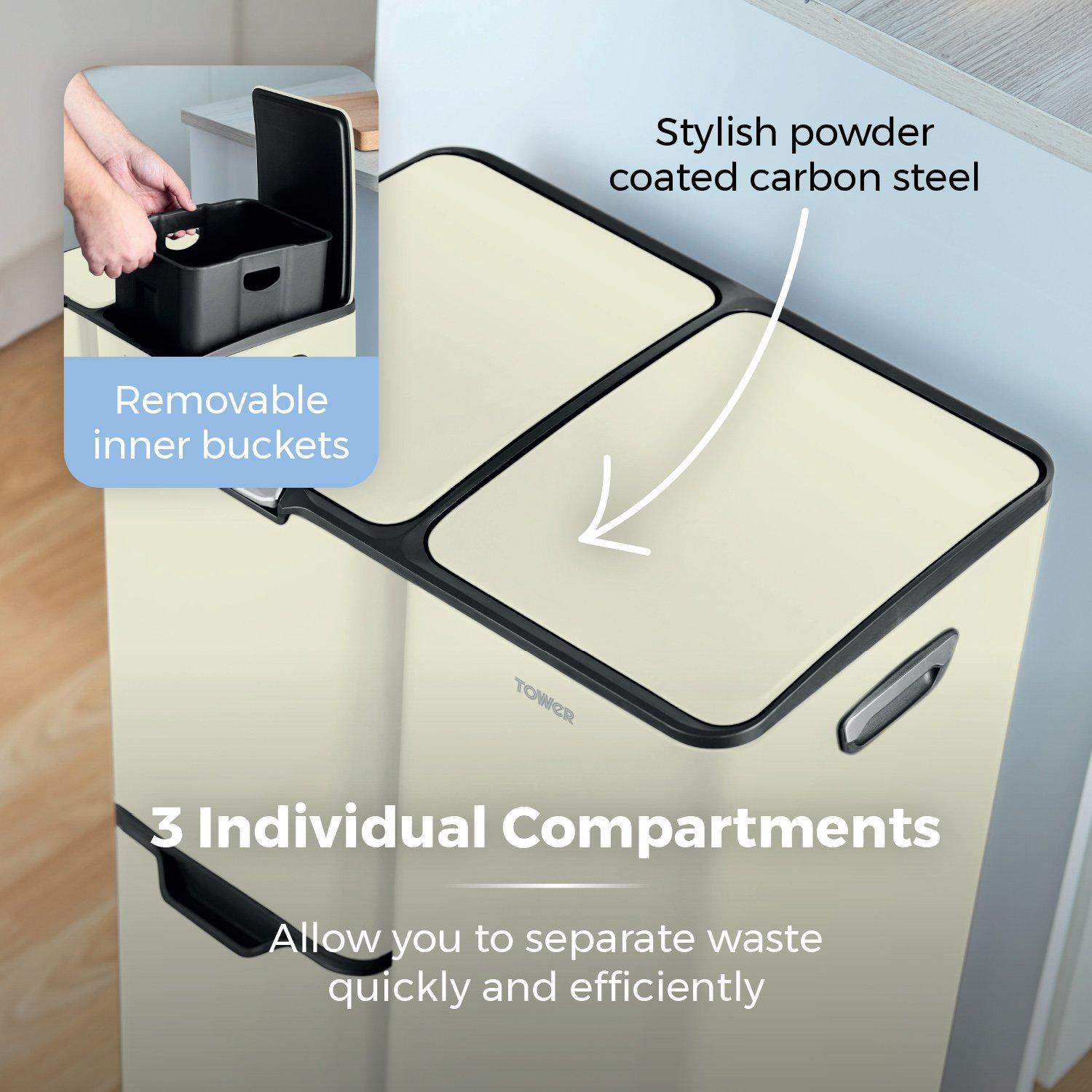 Cream - Tower - 60L Recycling Pedal Bin - 5