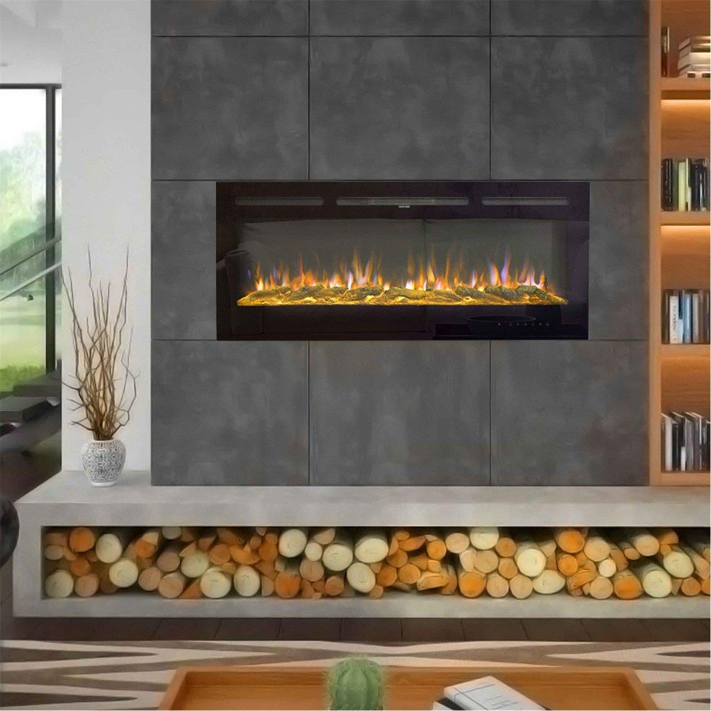 Black - Kabinet UK - 70/80/100 Inch 1800W Electric Recessed Fireplace - 2