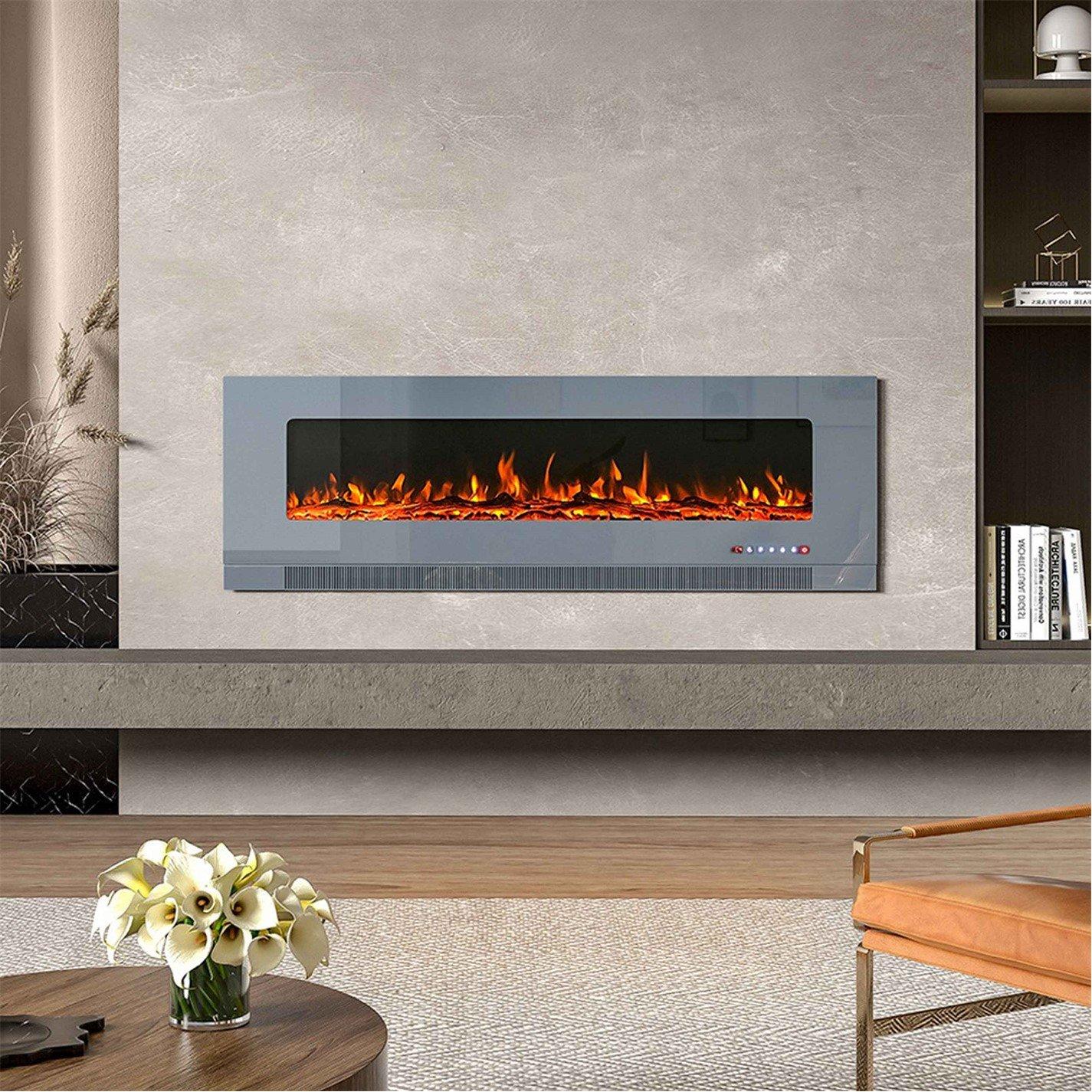 Grey - Kabinet UK - 50/60/72 Inch Electric Recessed Fireplace 1800W - 1