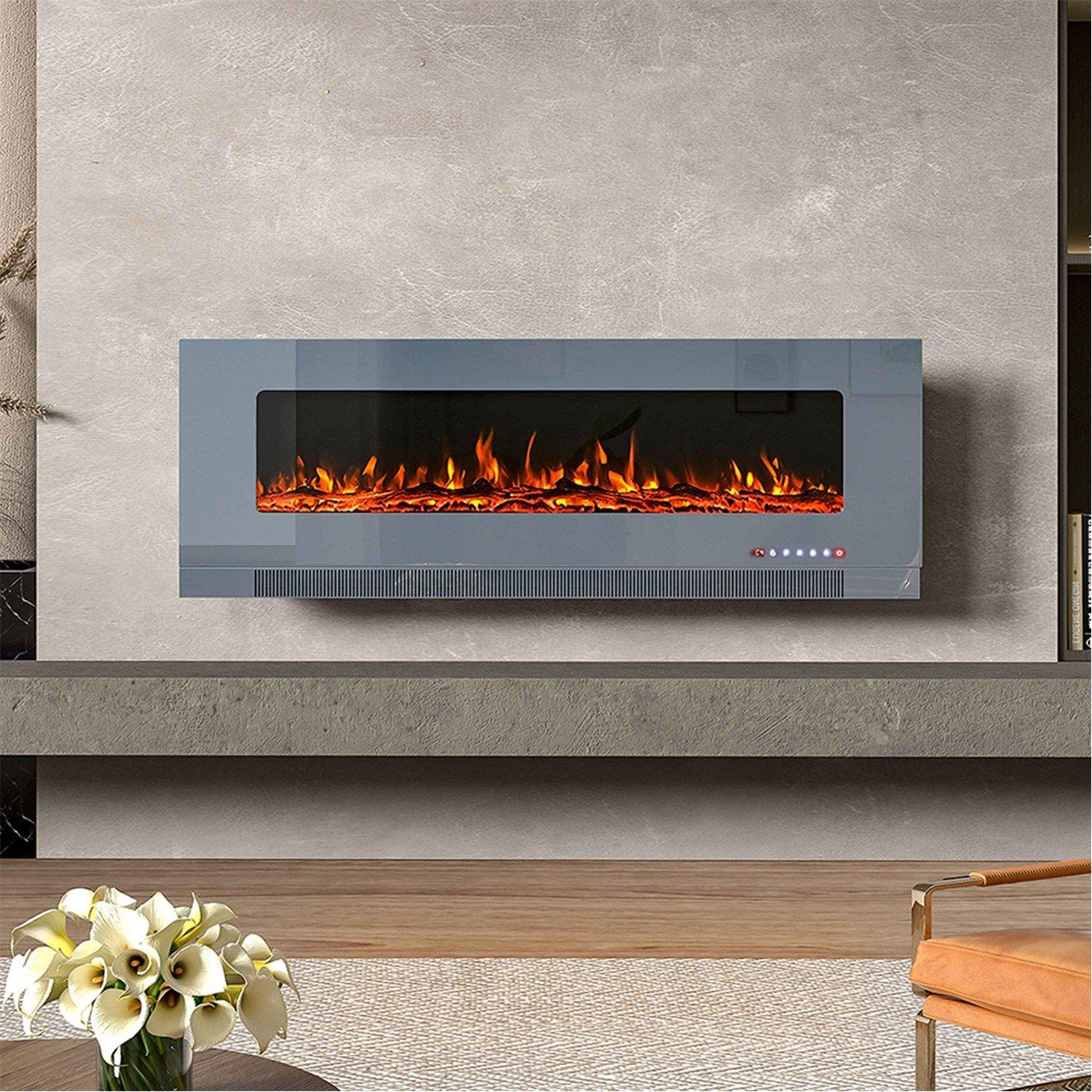 Grey - Kabinet UK - 50/60/72 Inch Electric Recessed Fireplace 1800W - 2