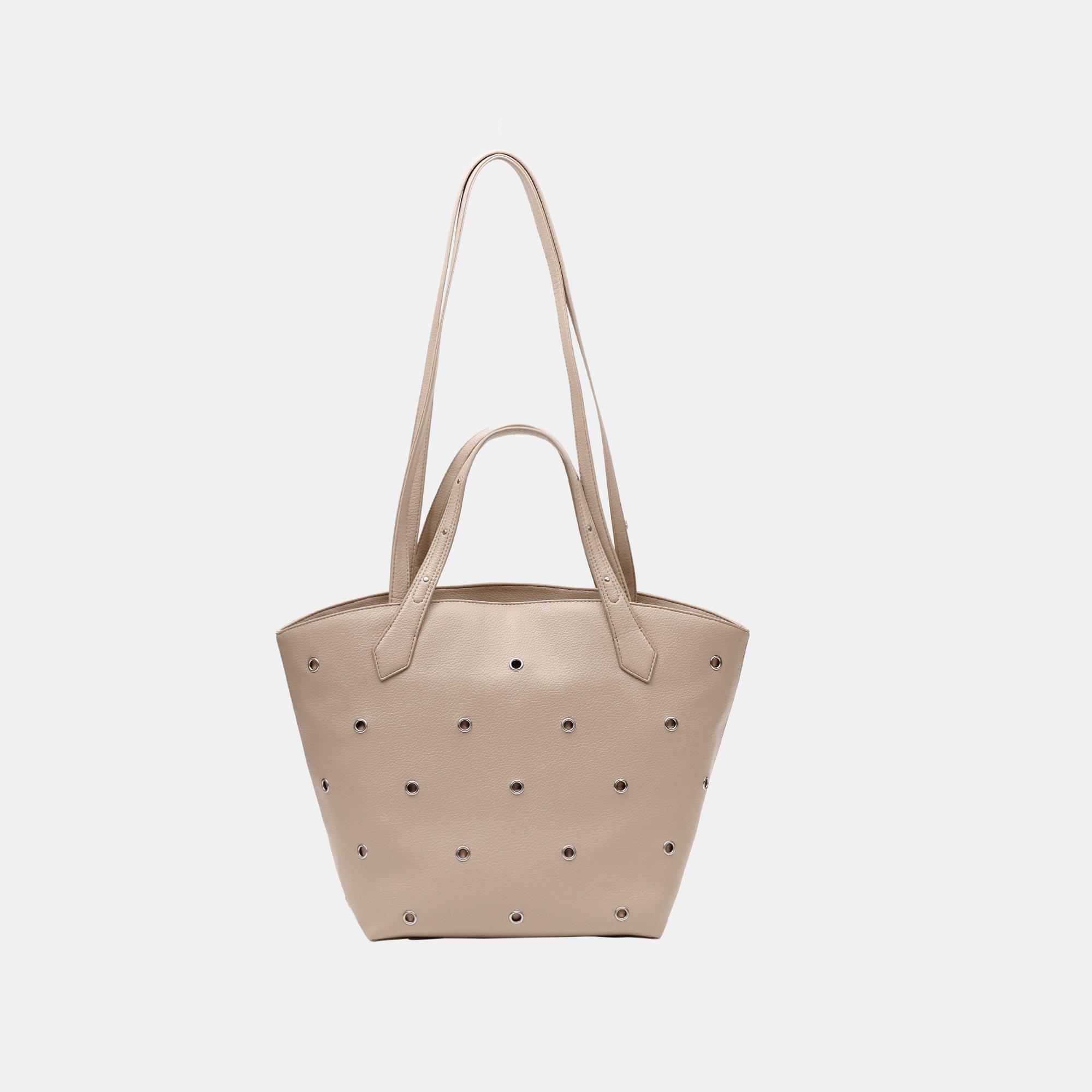 Beige - Firetrap - Women's Eyelet Faux Leather Magnetic Tote Bag - 1