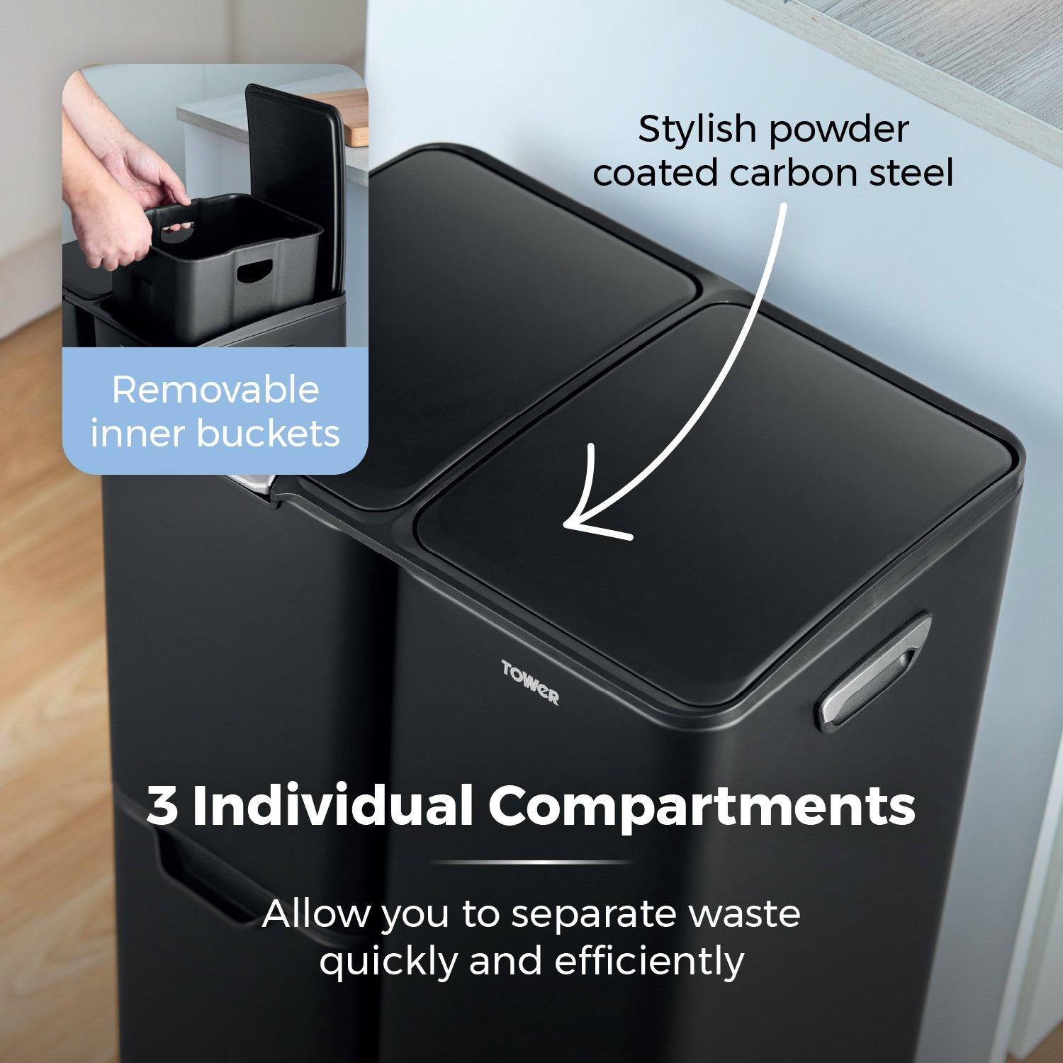 Black - Tower - 60L Recycling Pedal Bin - 5