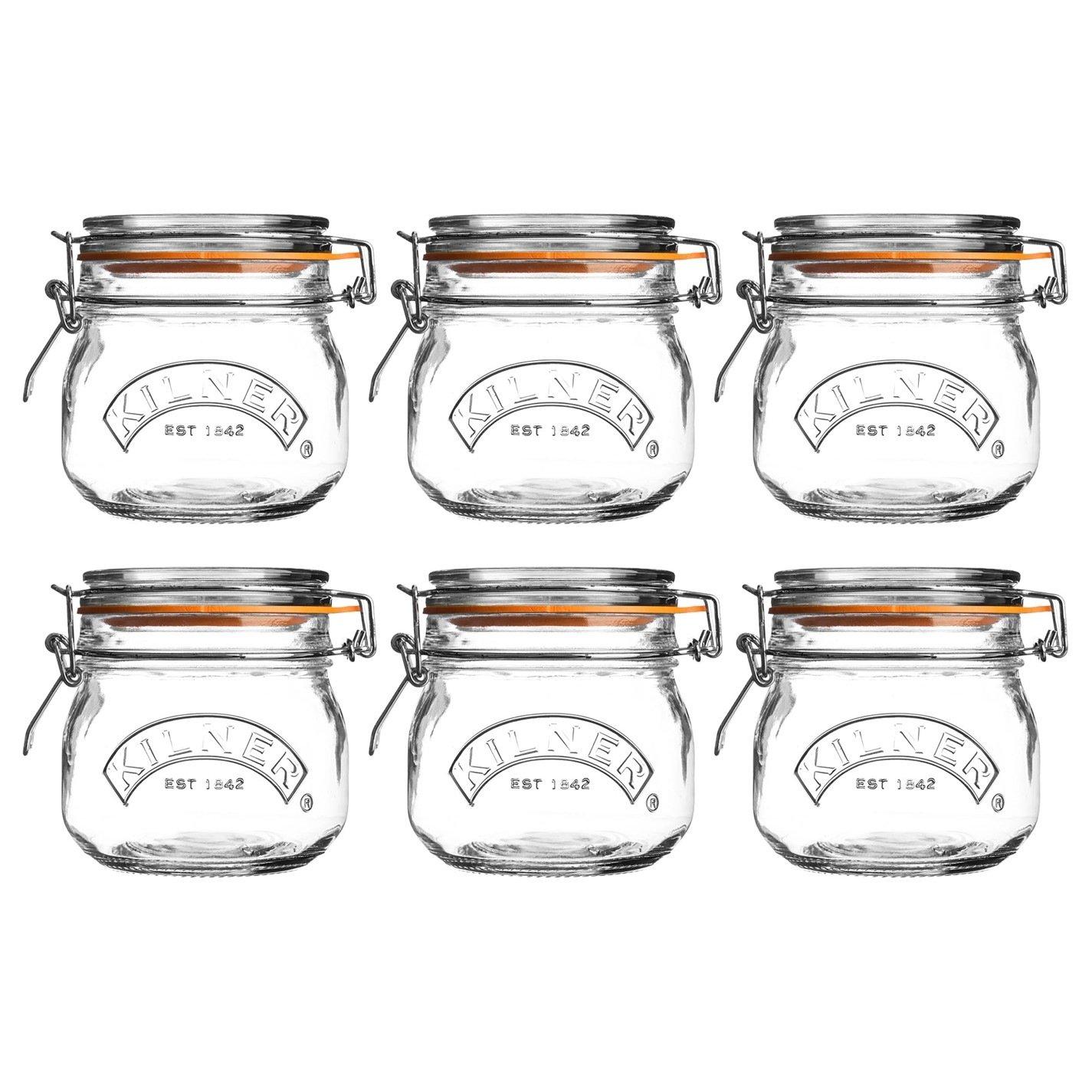 Clear - Kilner - 500ml Clip Top Round Jars x6 - 1