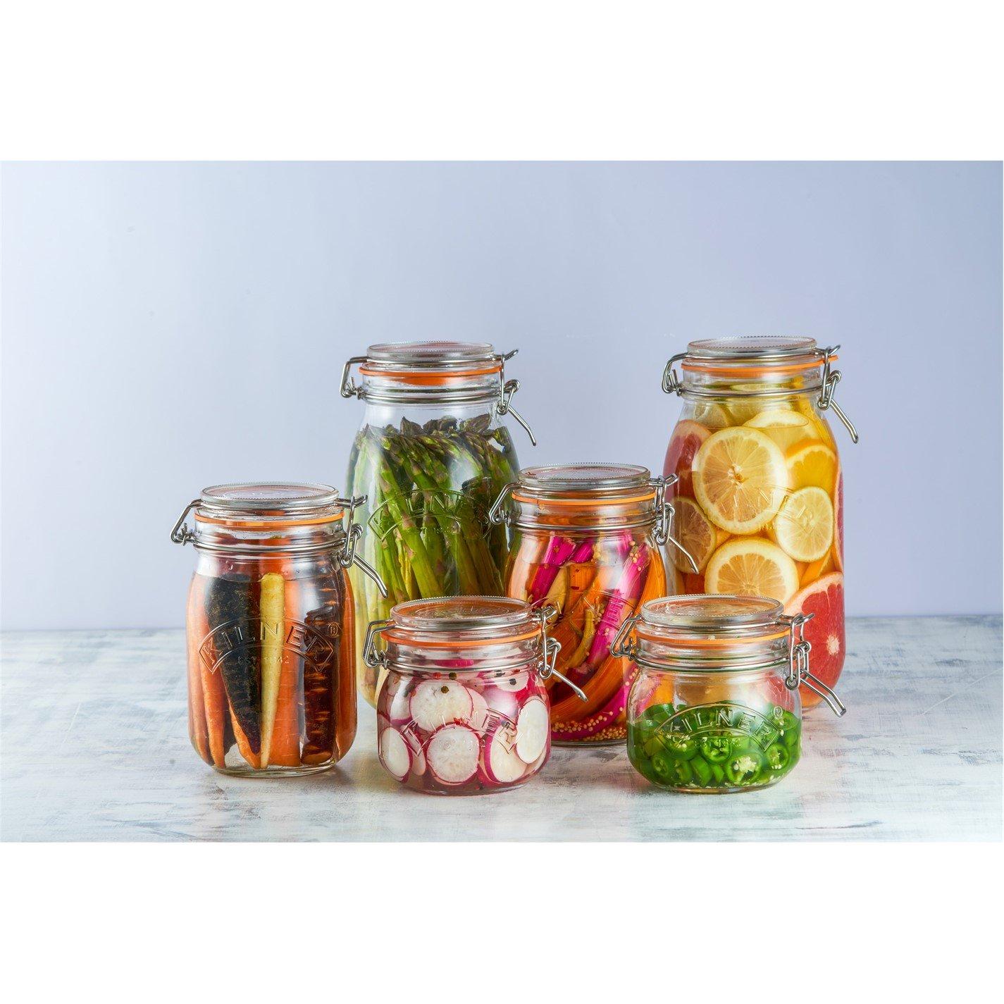 Clear - Kilner - 1.5 Litre Clip Top Square Jars x6 - 2