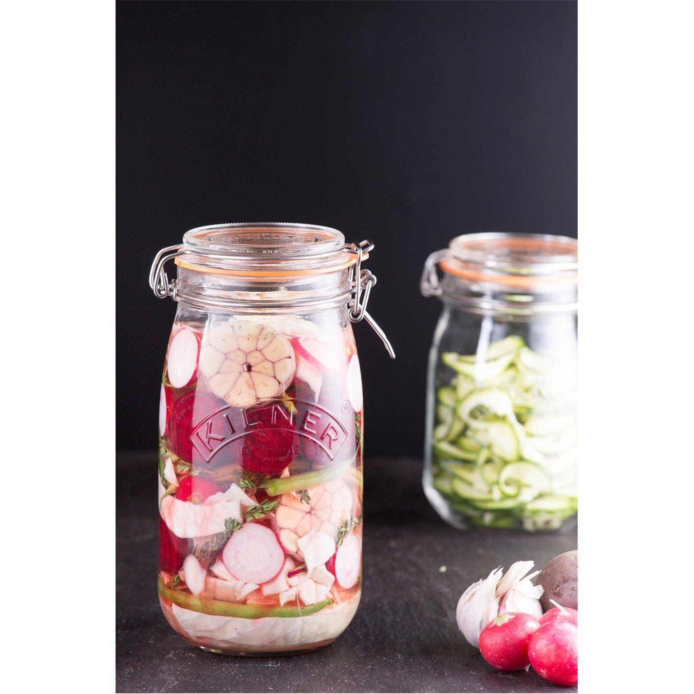 Clear - Kilner - 1.5 Litre Clip Top Square Jars x6 - 3