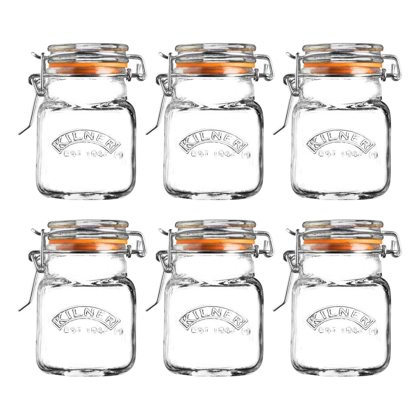 Clear - Kilner - 70ml Square Clip Top Spice Jars x6 - 1