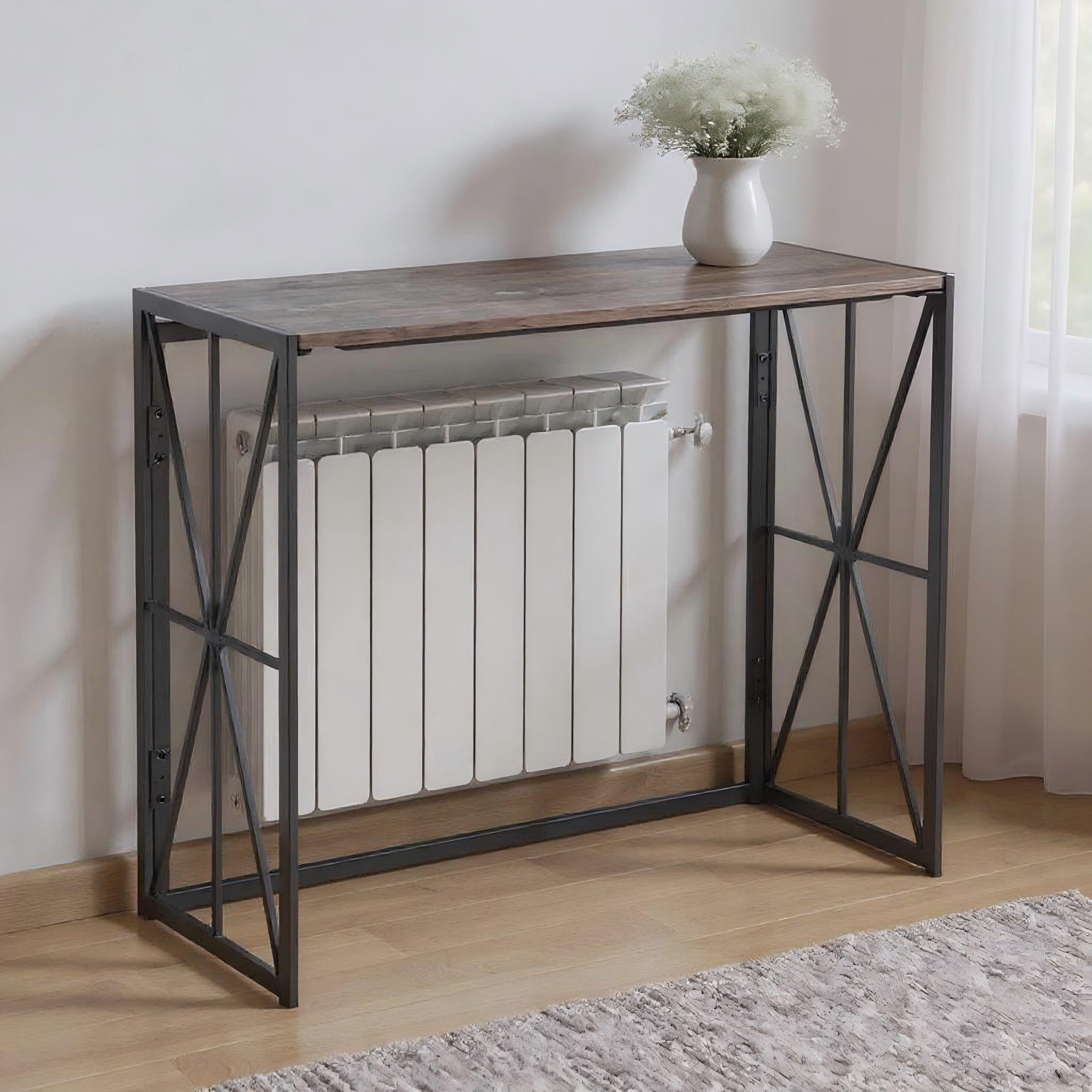 Dark Brown - FurnitureR - Console Table – Industrial Desk with Rustic Wood Top - 3