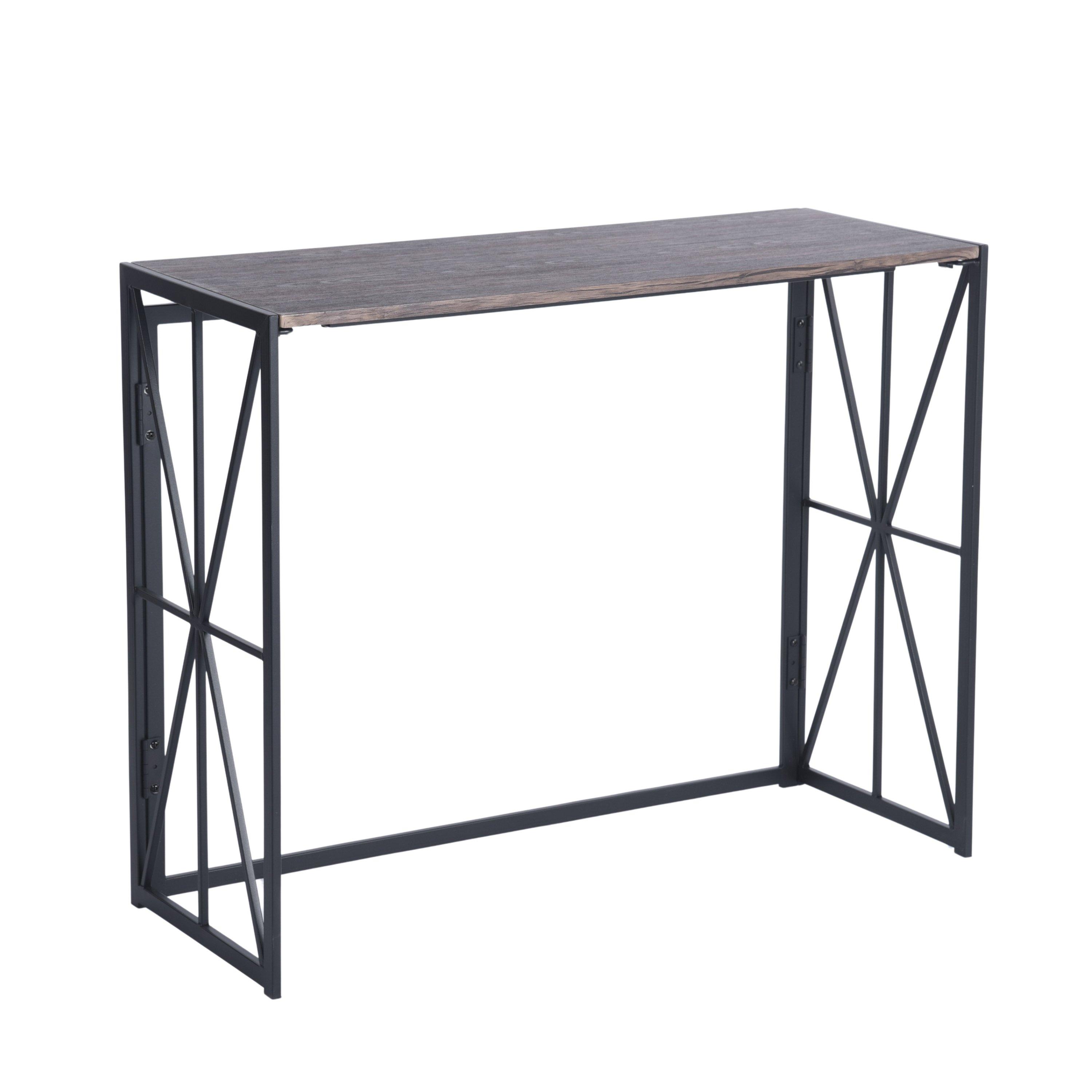 Dark Brown - FurnitureR - Console Table – Industrial Desk with Rustic Wood Top - 5