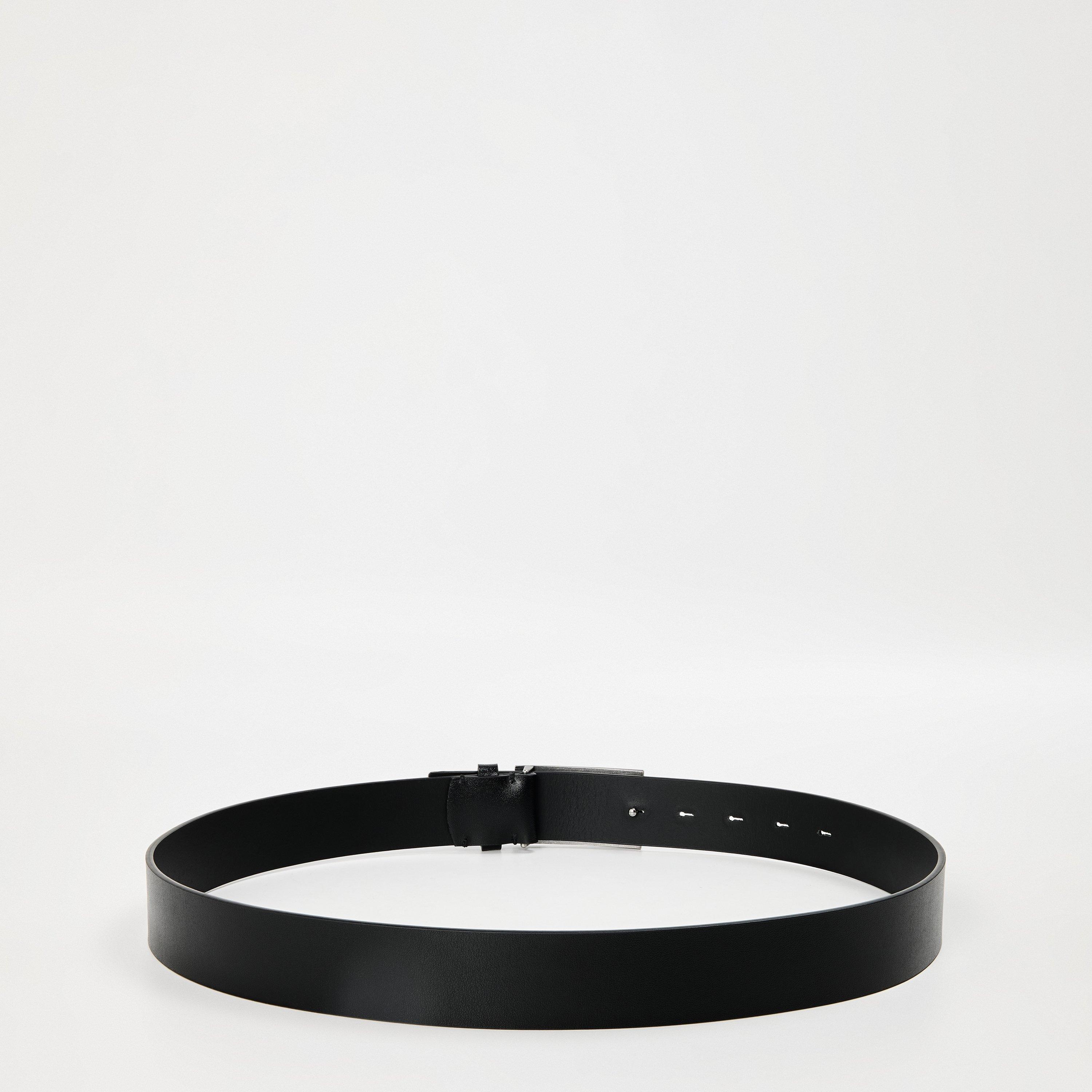 Black/Silver - Calvin Klein - Smooth Leather Plaque Belt - 2