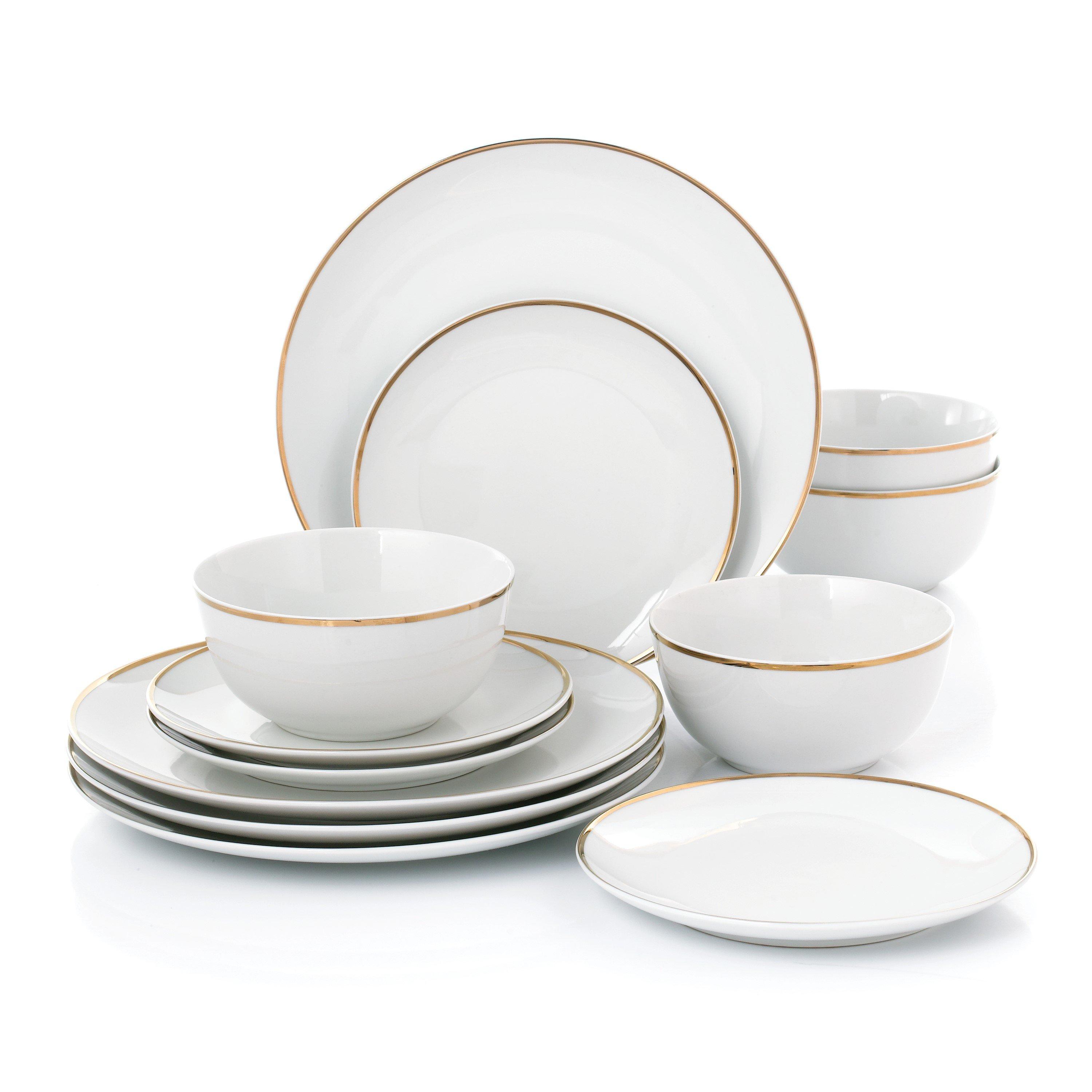 Waterside  12Pc Goldline Dinner Set - White