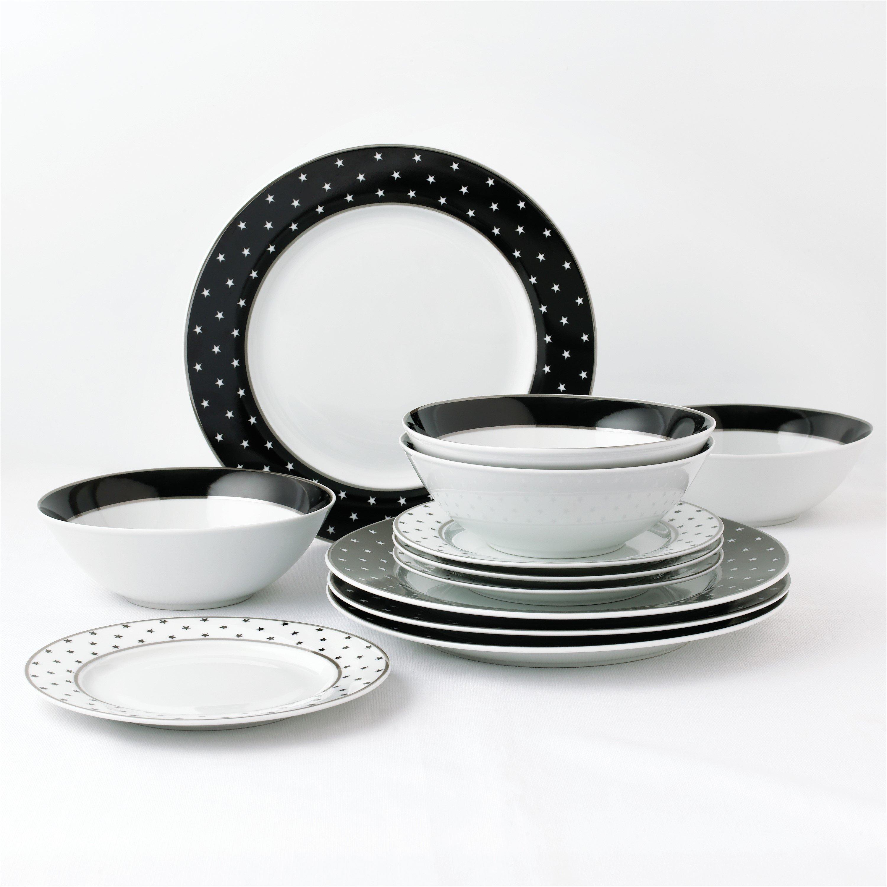 Multi - Waterside - 12PC Black Star with Plat Rim Dinner Set - 1