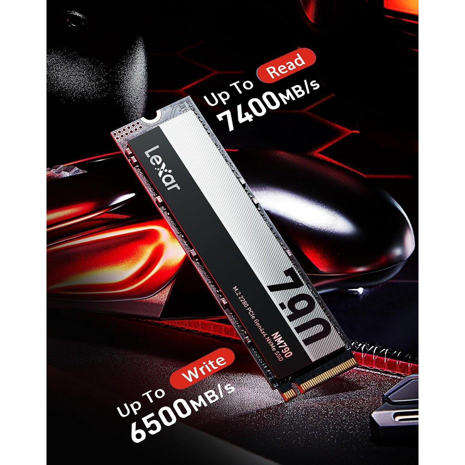 Black - Lexar - NM790 1TB Internal SSD M.2 2280 PCIe Gen4x4 NVMe 1.4 Up to 7400MB/s Read Up to 6500MB/s Write - 2