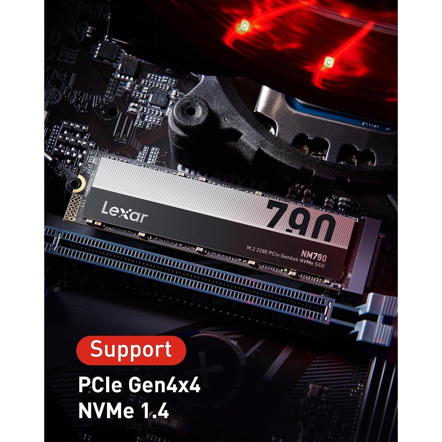 Black - Lexar - NM790 1TB Internal SSD M.2 2280 PCIe Gen4x4 NVMe 1.4 Up to 7400MB/s Read Up to 6500MB/s Write - 3