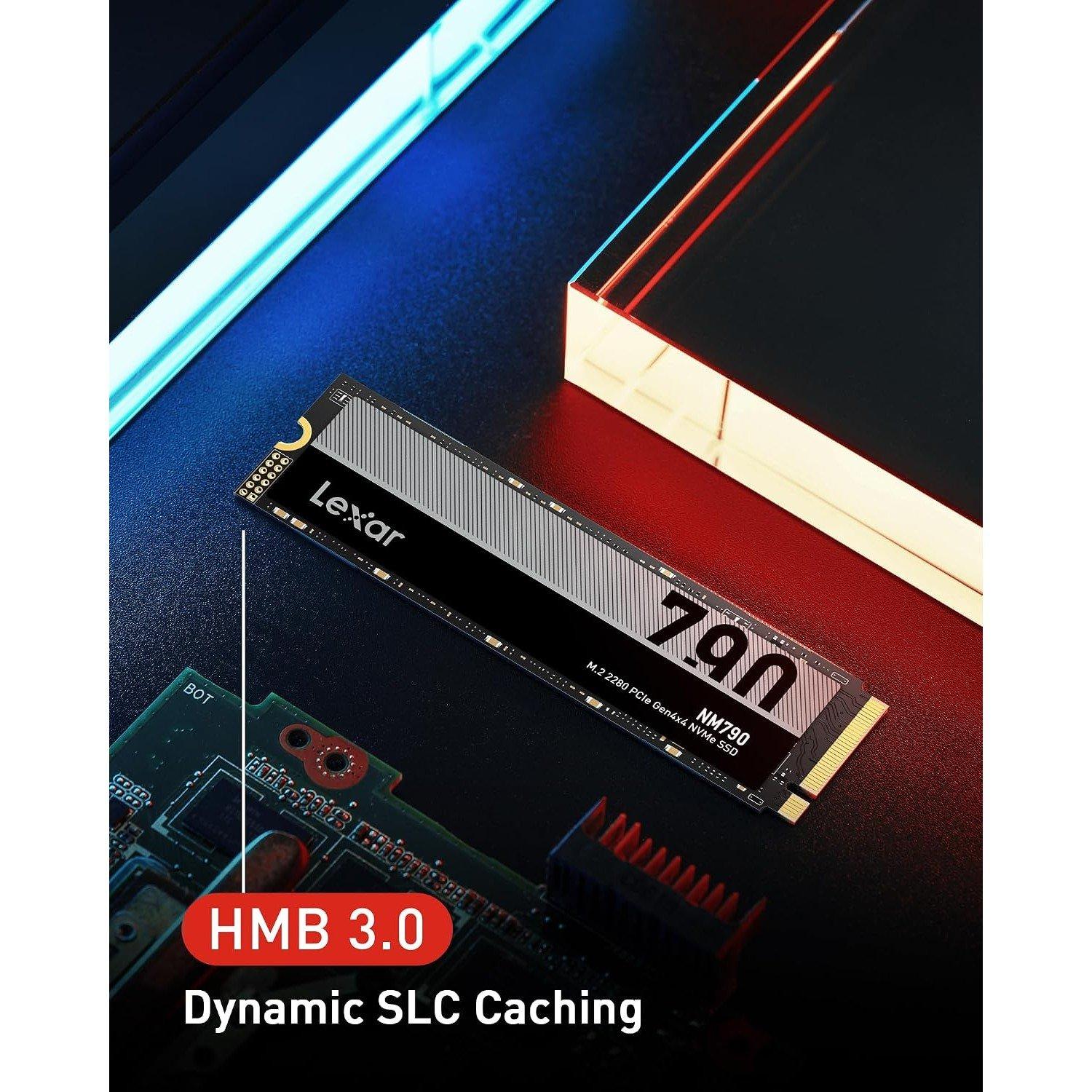 Black - Lexar - NM790 1TB Internal SSD M.2 2280 PCIe Gen4x4 NVMe 1.4 Up to 7400MB/s Read Up to 6500MB/s Write - 4