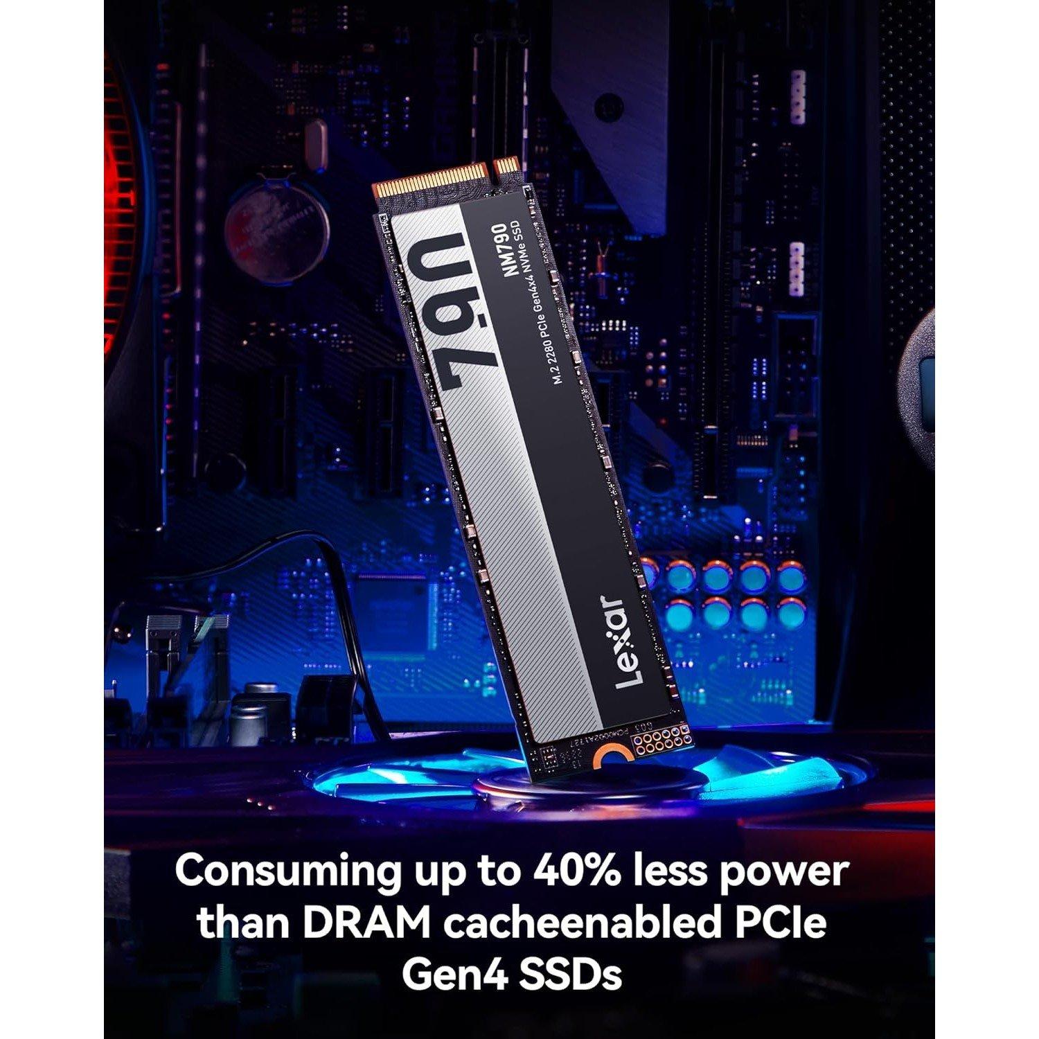 Black - Lexar - NM790 1TB Internal SSD M.2 2280 PCIe Gen4x4 NVMe 1.4 Up to 7400MB/s Read Up to 6500MB/s Write - 5