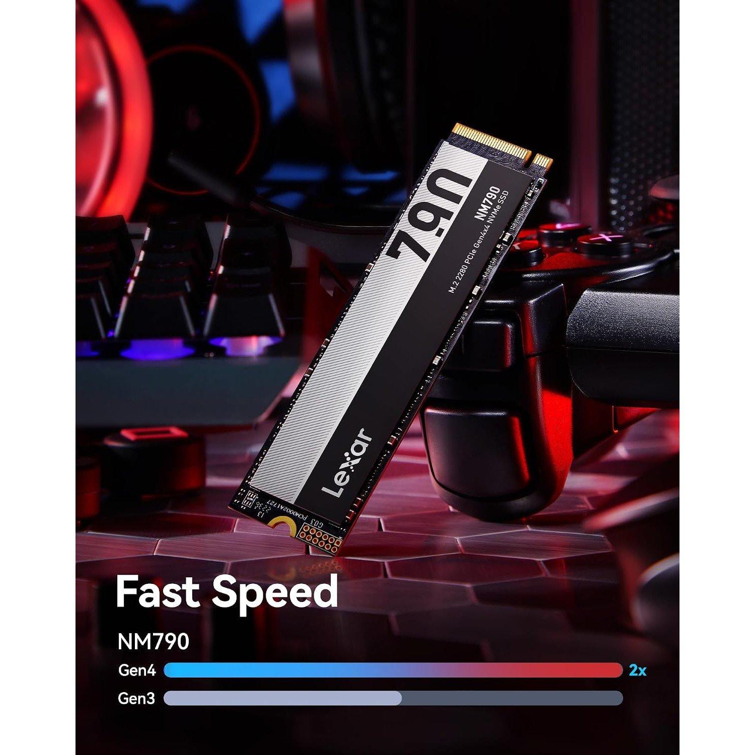 Black - Lexar - NM790 1TB Internal SSD M.2 2280 PCIe Gen4x4 NVMe 1.4 Up to 7400MB/s Read Up to 6500MB/s Write - 6