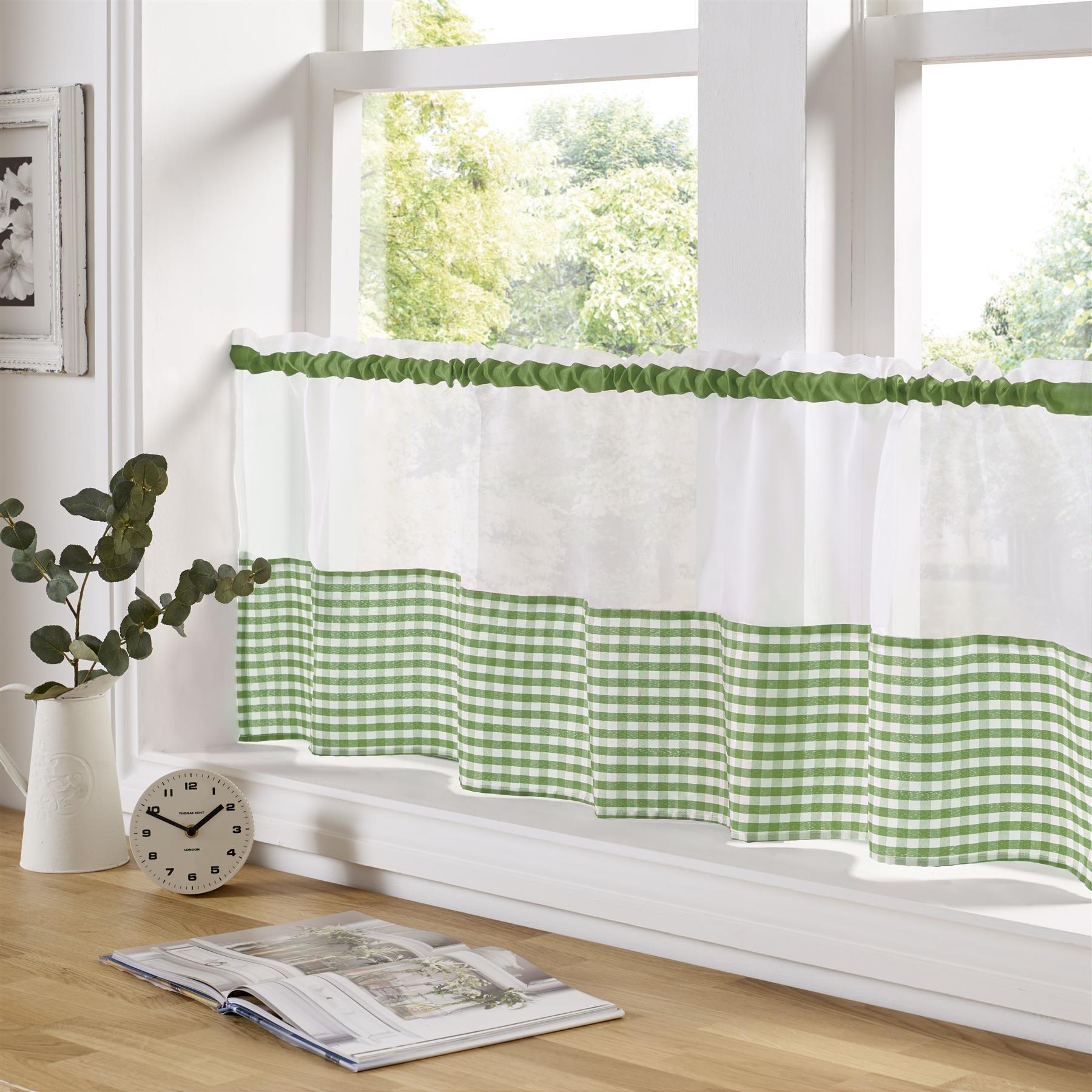 Green - Alan Symonds - Gingham Cafe Slot Top Curtain Panel - 1
