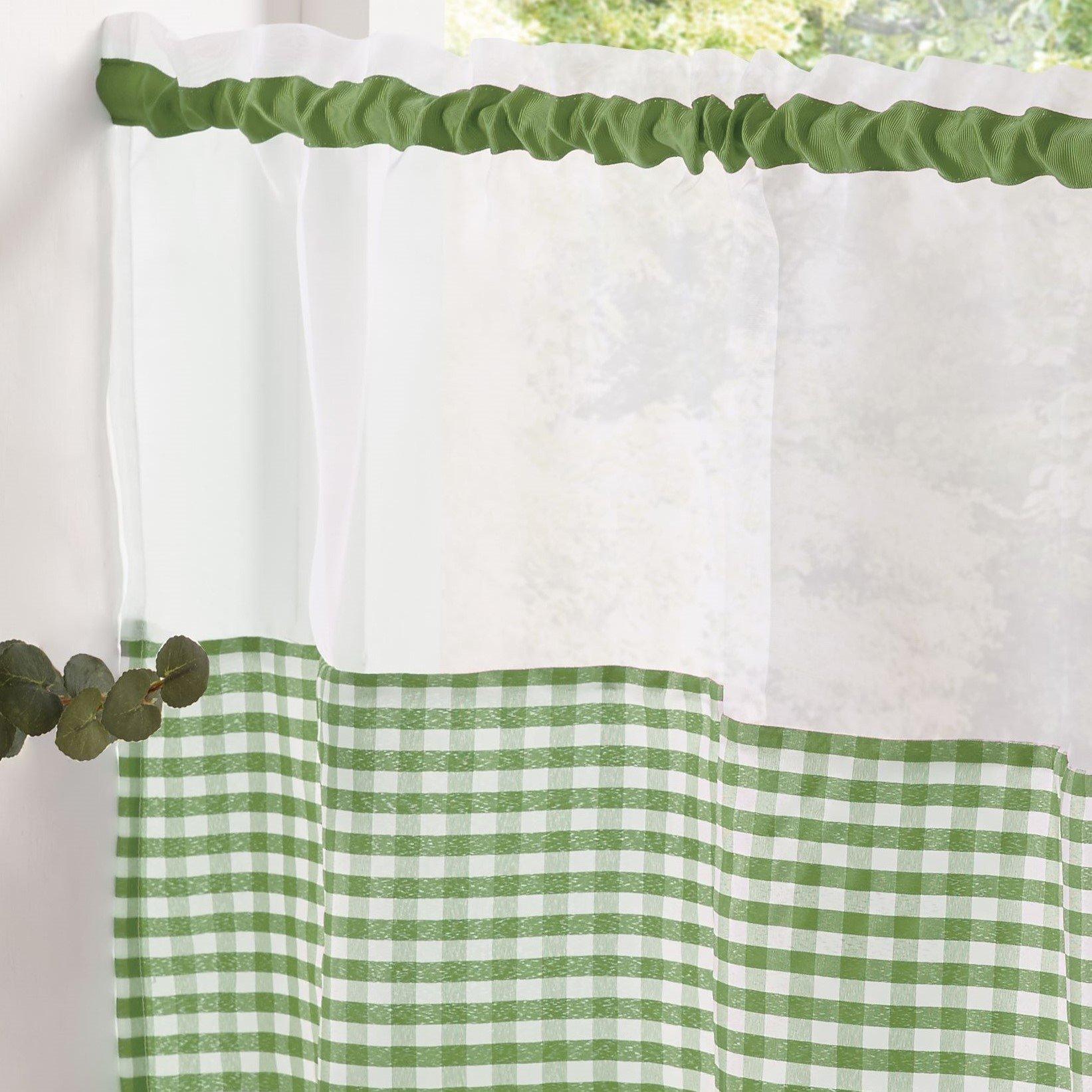 Green - Alan Symonds - Gingham Cafe Slot Top Curtain Panel - 2