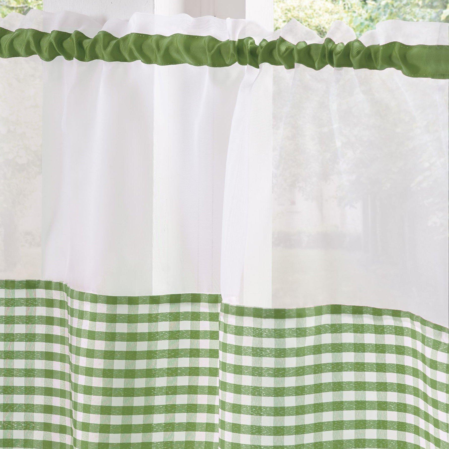 Green - Alan Symonds - Gingham Cafe Slot Top Curtain Panel - 3