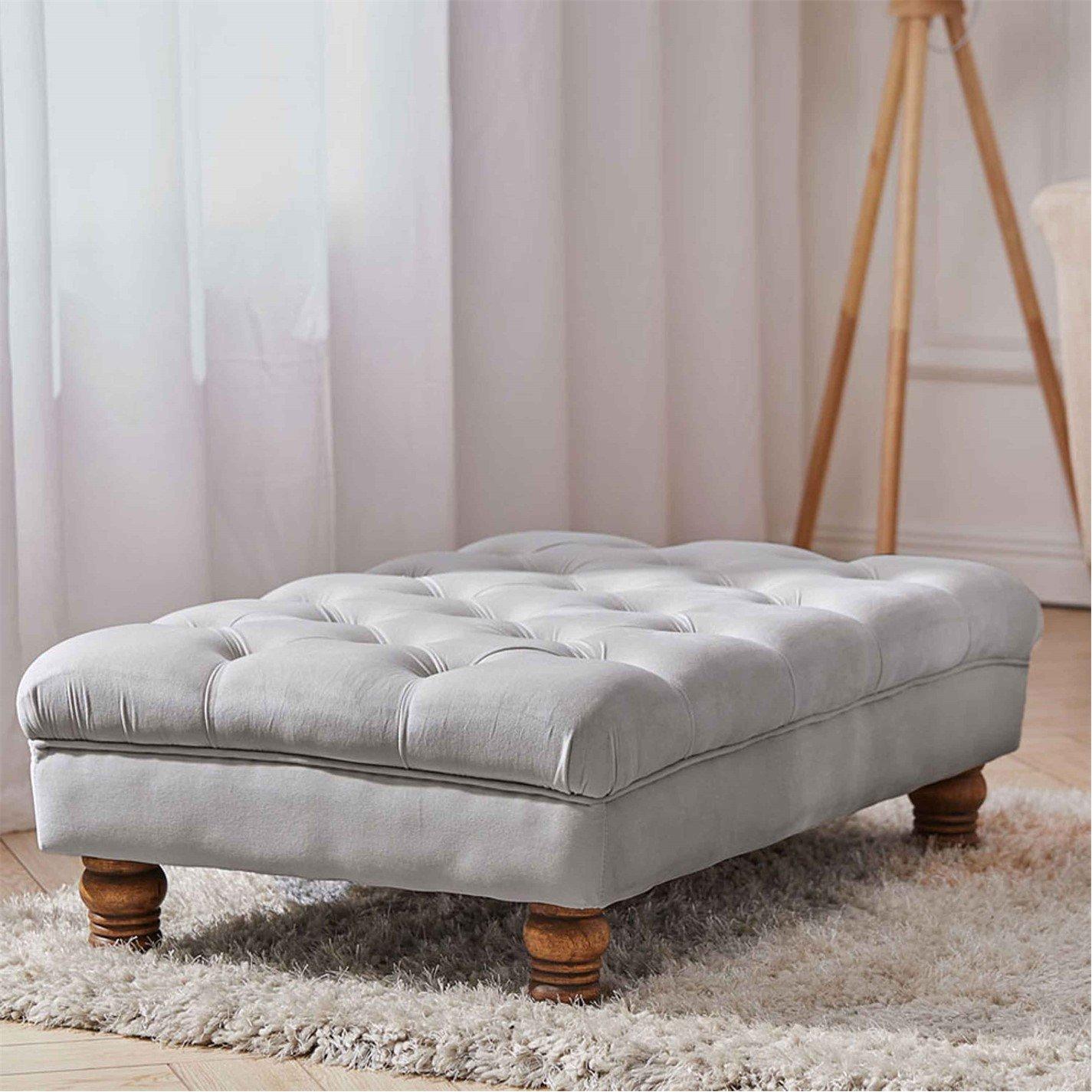 Grey - Kabinet UK - Velvet Rectangular Ottoman Footstool Light Grey - 2