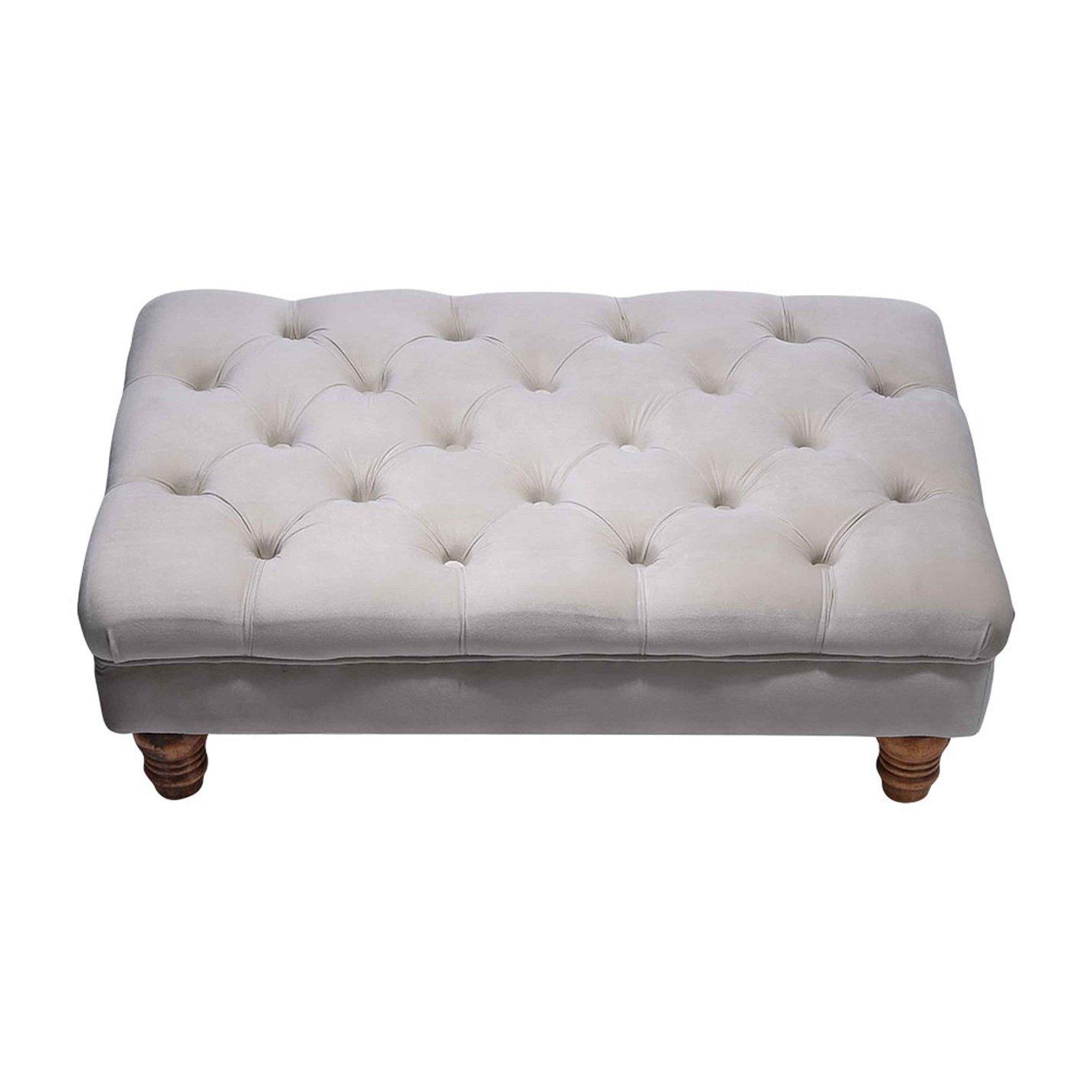 Grey - Kabinet UK - Velvet Rectangular Ottoman Footstool Light Grey - 4