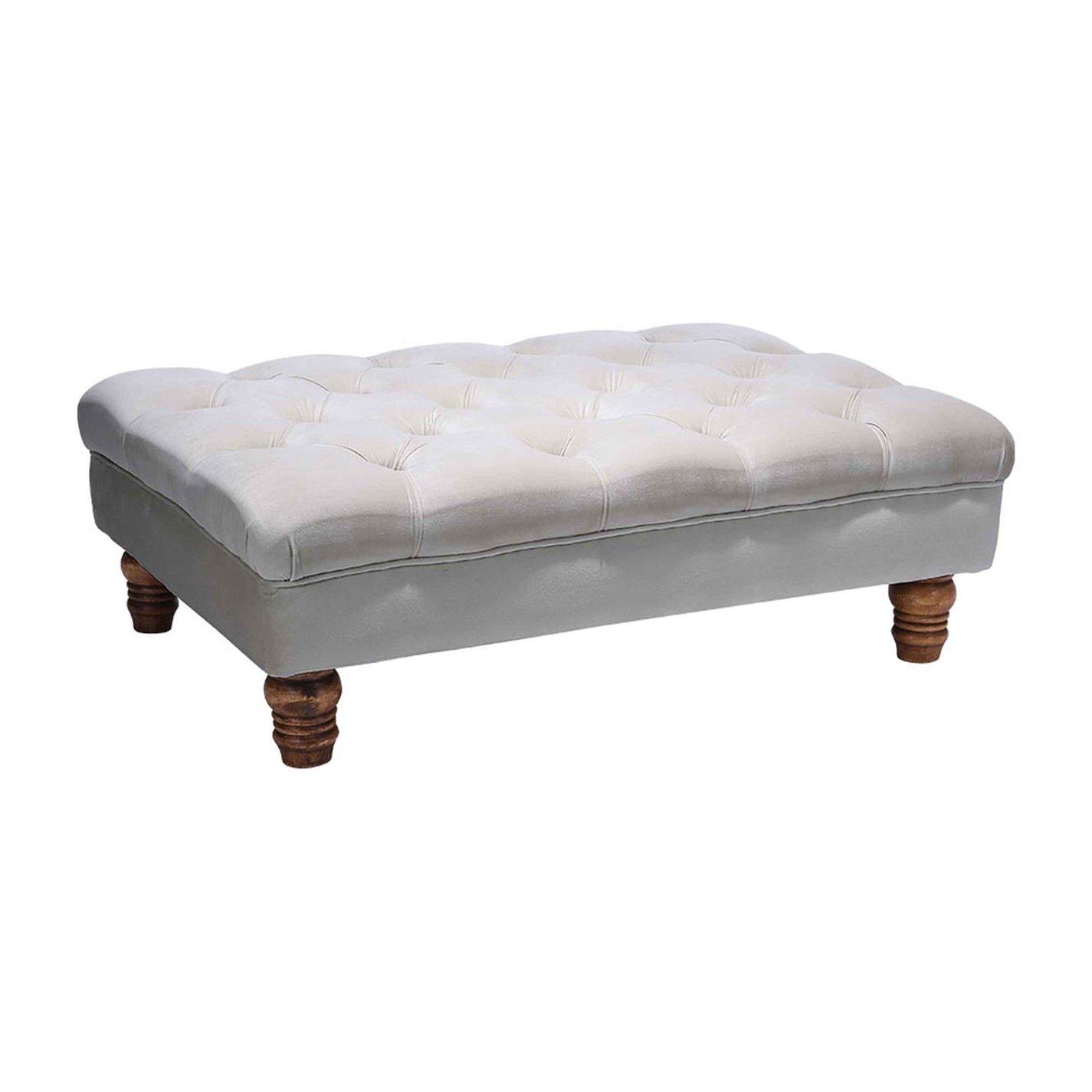 Grey - Kabinet UK - Velvet Rectangular Ottoman Footstool Light Grey - 5