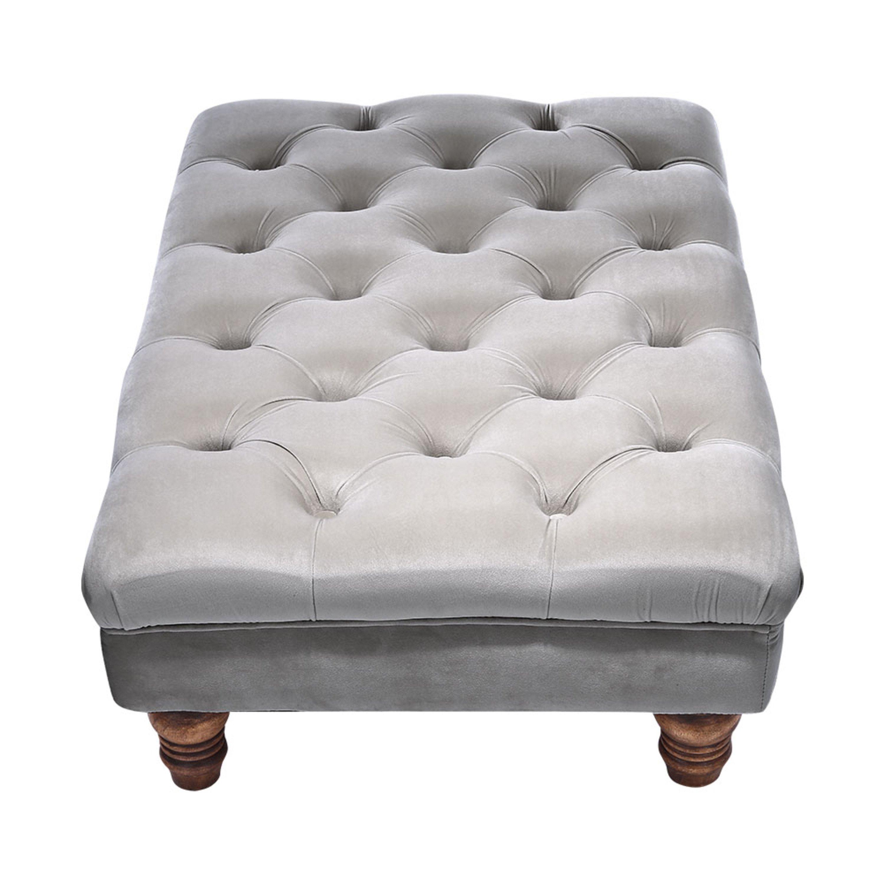 Grey - Kabinet UK - Velvet Rectangular Ottoman Footstool Light Grey - 6
