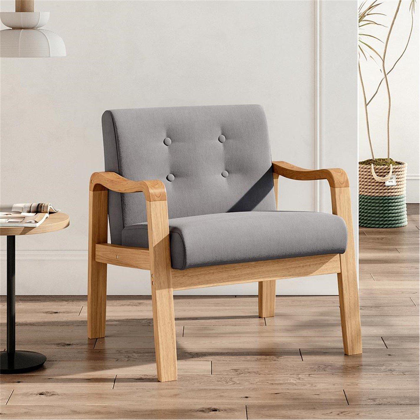 Grey - Kabinet UK - Grey Modern Wood Frame Upholstered Armchair - 1