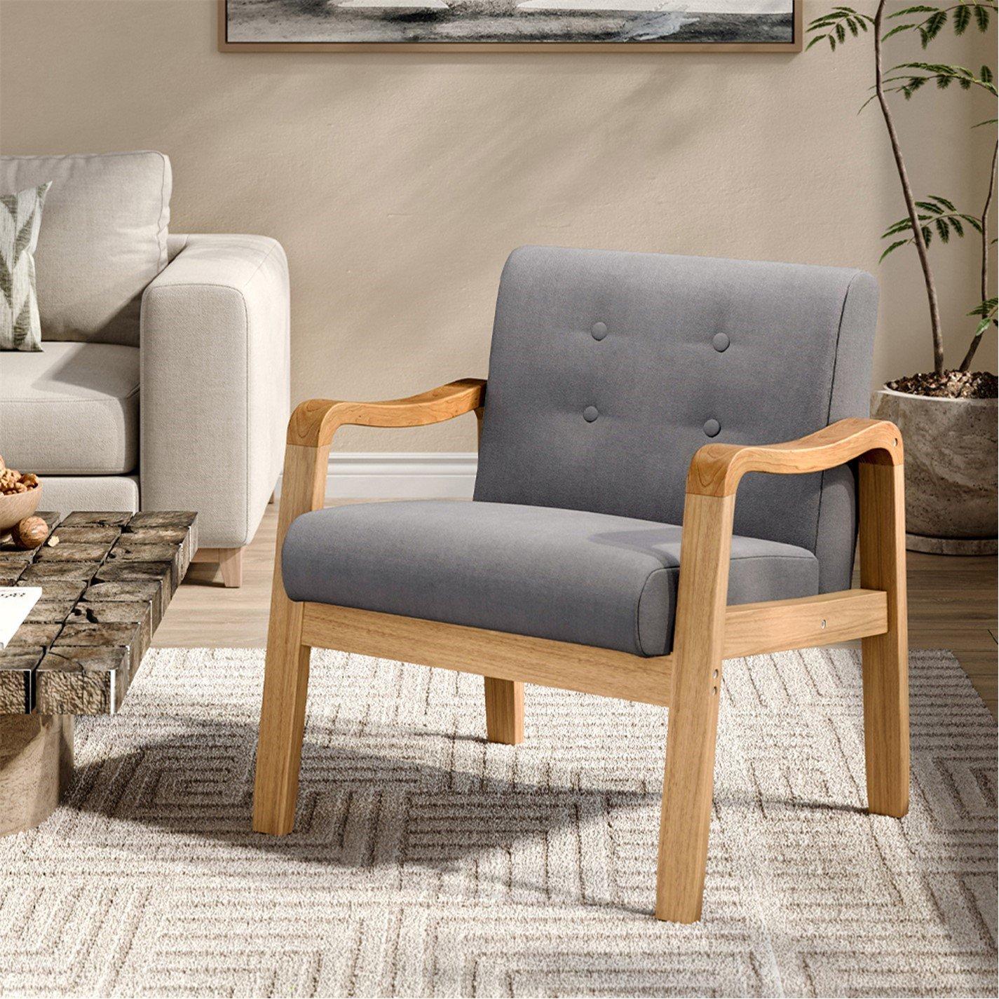 Grey - Kabinet UK - Grey Modern Wood Frame Upholstered Armchair - 2