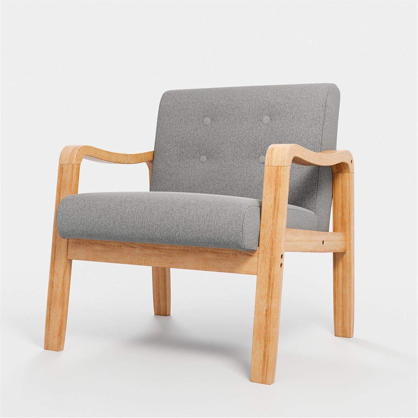 Grey - Kabinet UK - Grey Modern Wood Frame Upholstered Armchair - 5